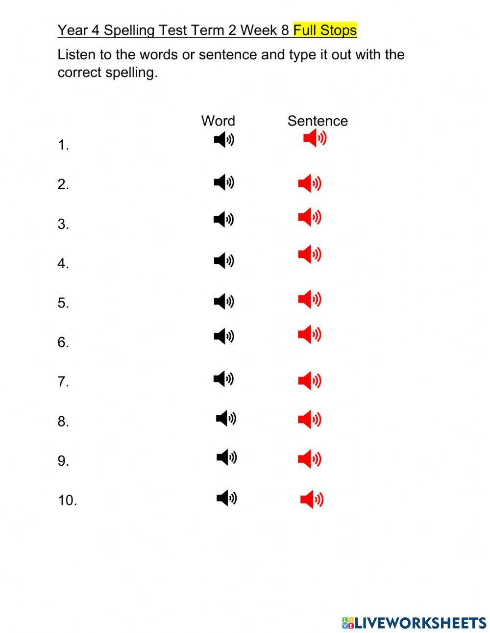 DIS spelling week 8 Full stops