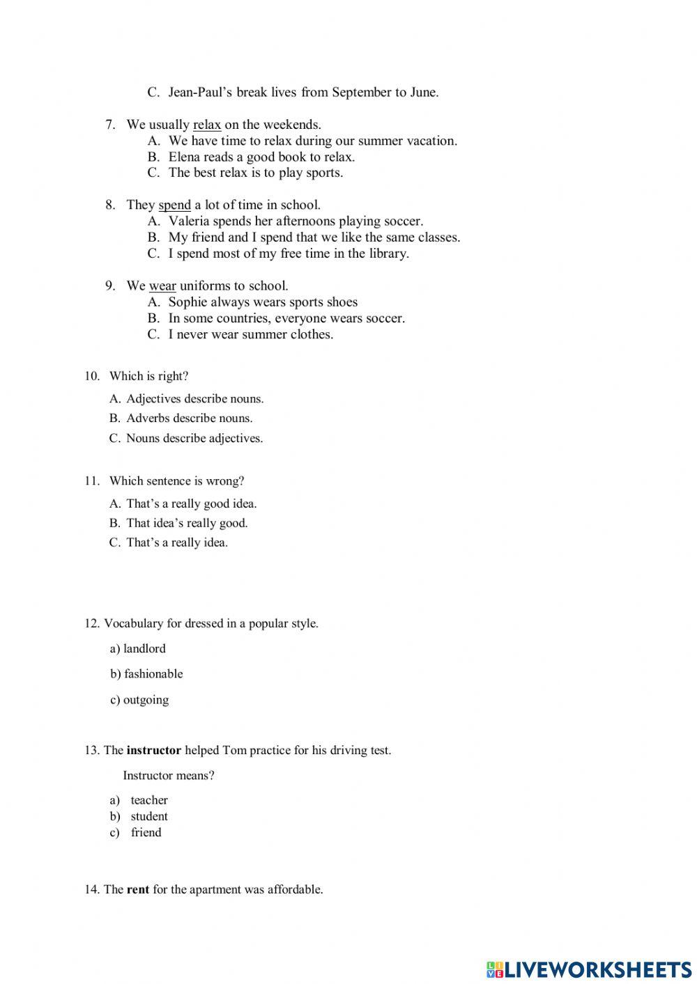 Q skills intro revision online exercise for live worksheets