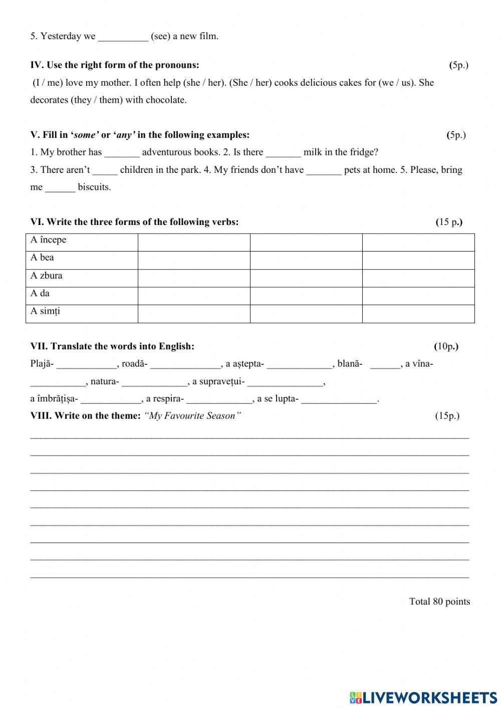 Test paper 5th form