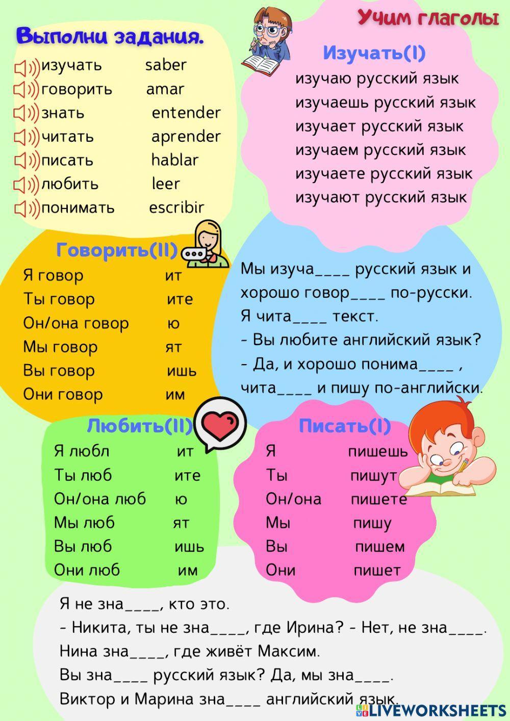 Глаголы. Знать русский язык - говорить по-русски