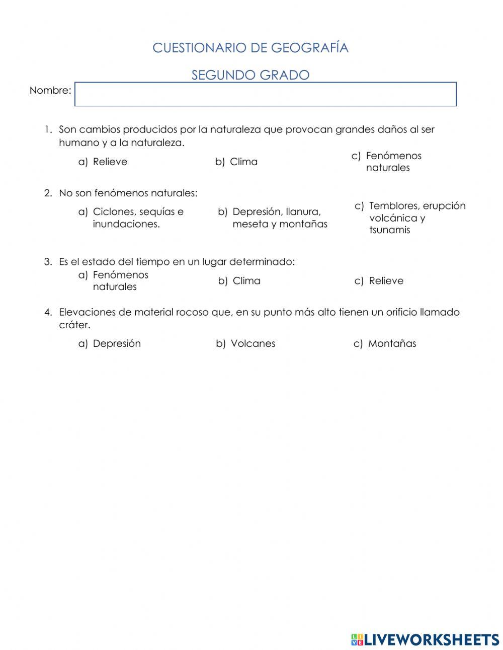 3° Cuestionario Geografía