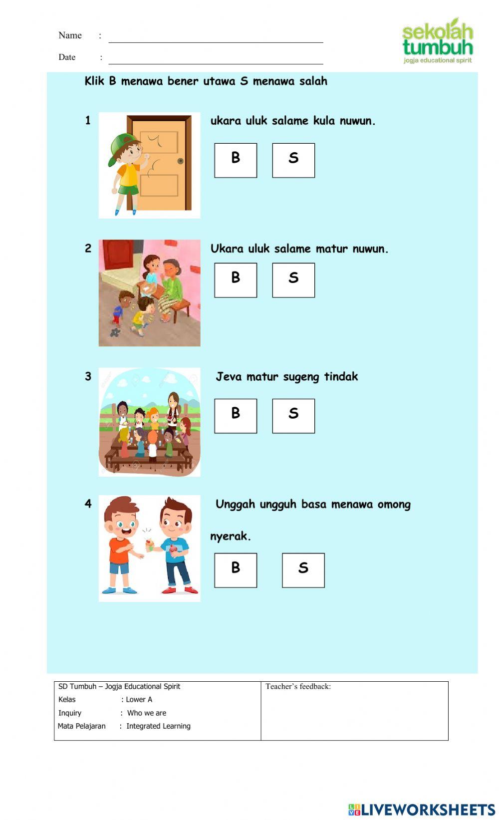 Bahasa Jawa-Evaluasi Ukara pitakon lan Uluk Salam-Essay