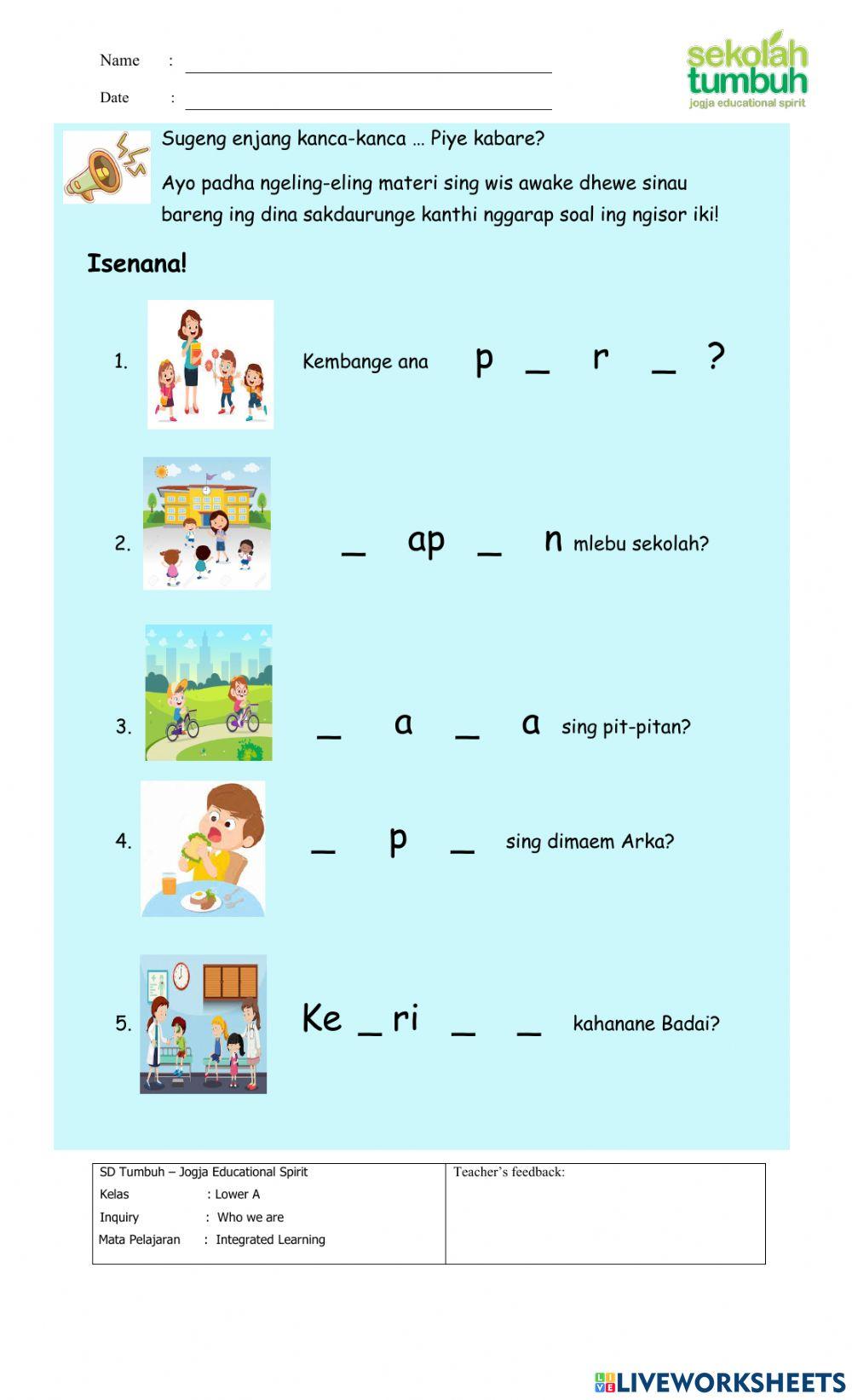 Bahasa Jawa-Evaluasi Ukara pitakon lan Uluk Salam-Lengkapi kata