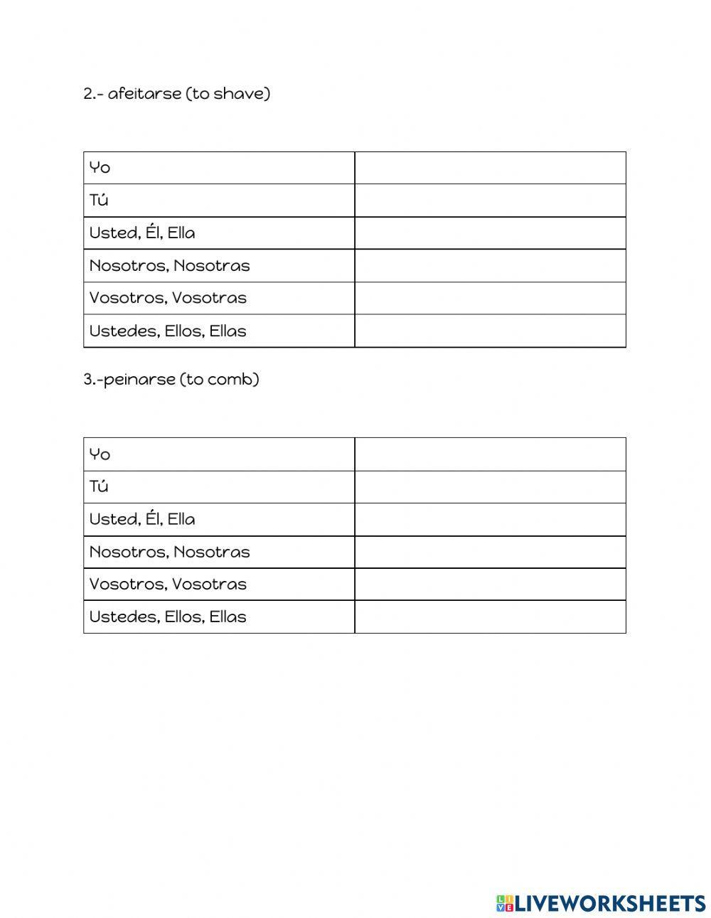 Las conjugaciones de los verbos reflexivos