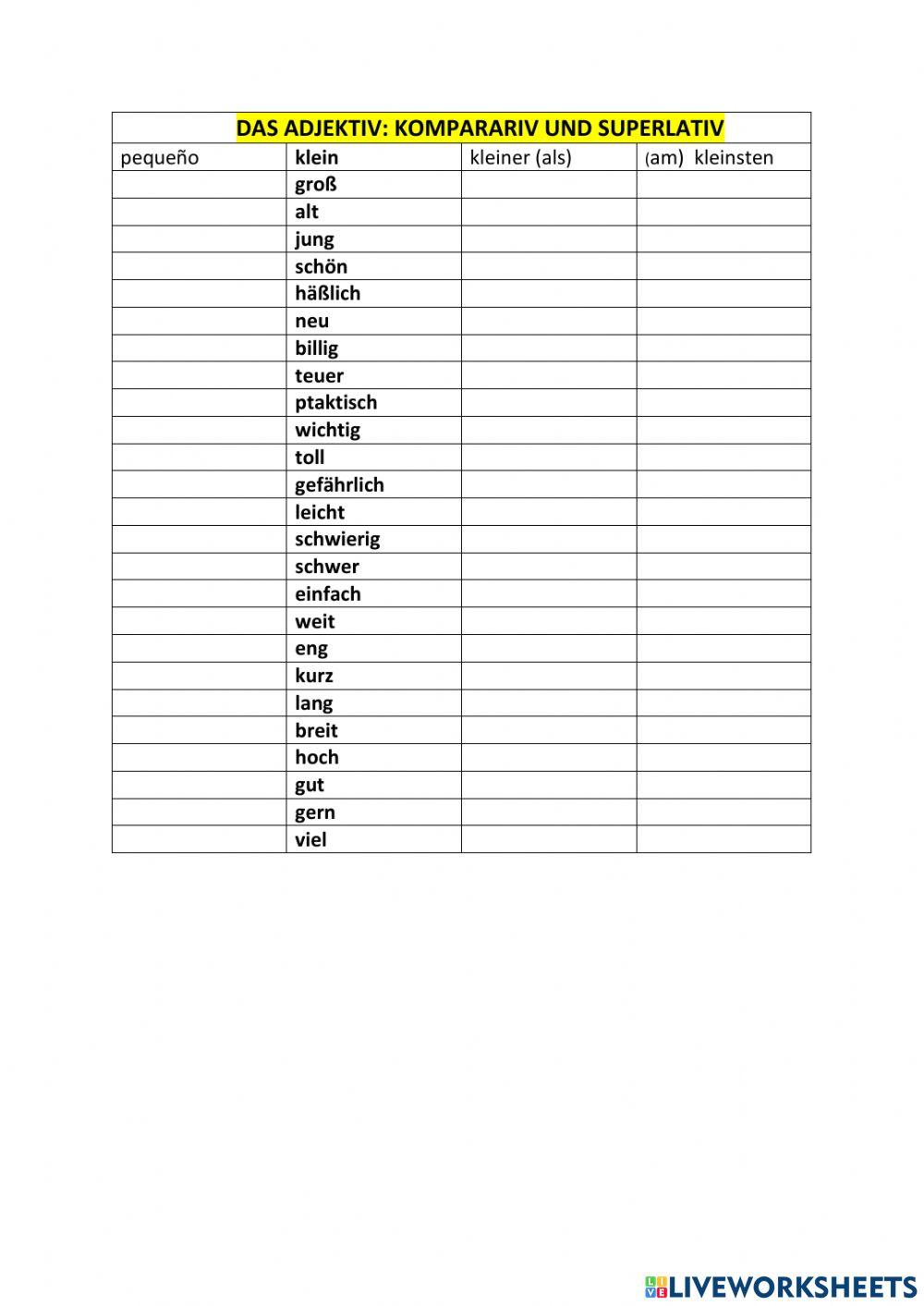 KOMPARATIV UND SUPERLATIV online exercise for Live Worksheets
