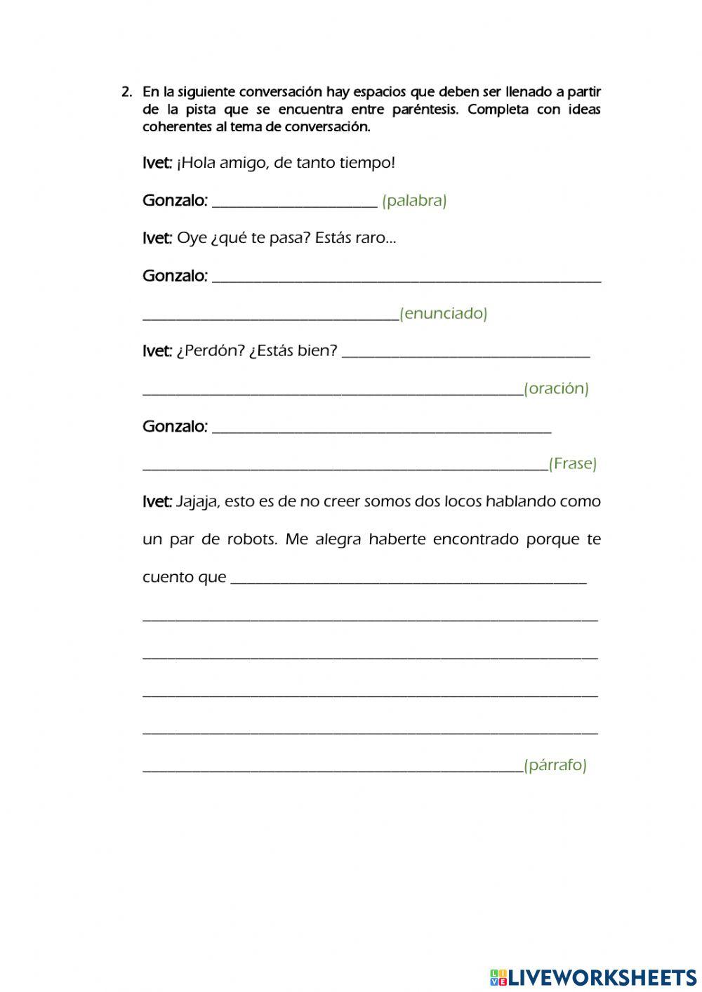 Guía N°2: Palabra, enunciado, oración, frase, párrafo y texto