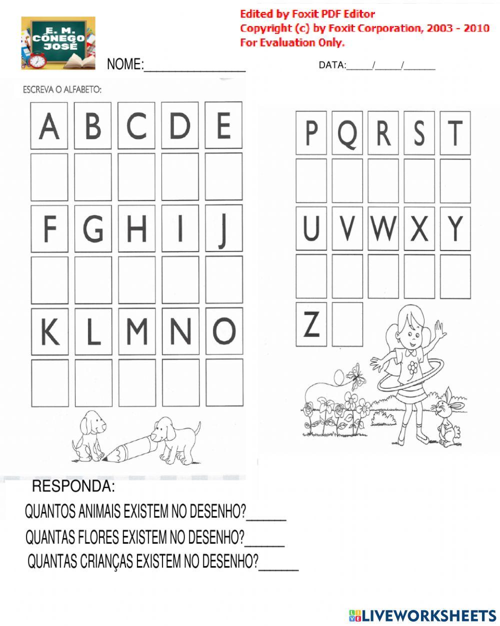 Escreva o alfbeto minúsculo