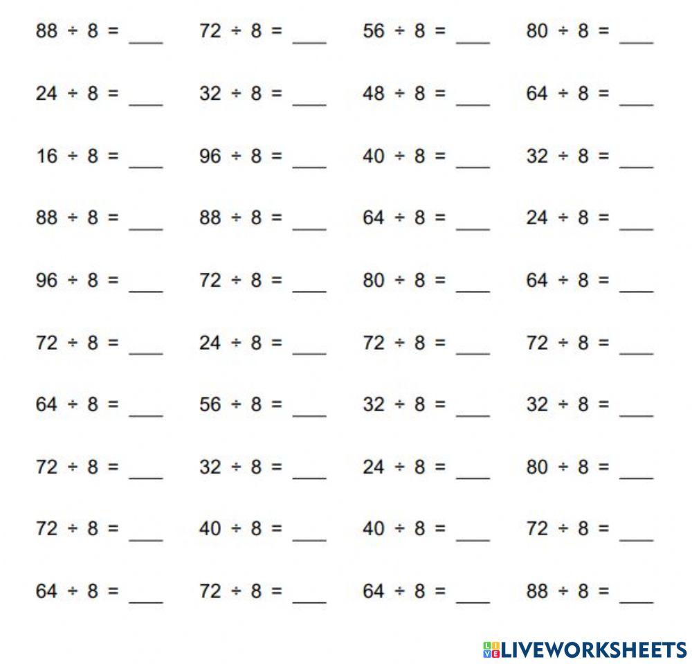 Divide by 8 activity Live Worksheets