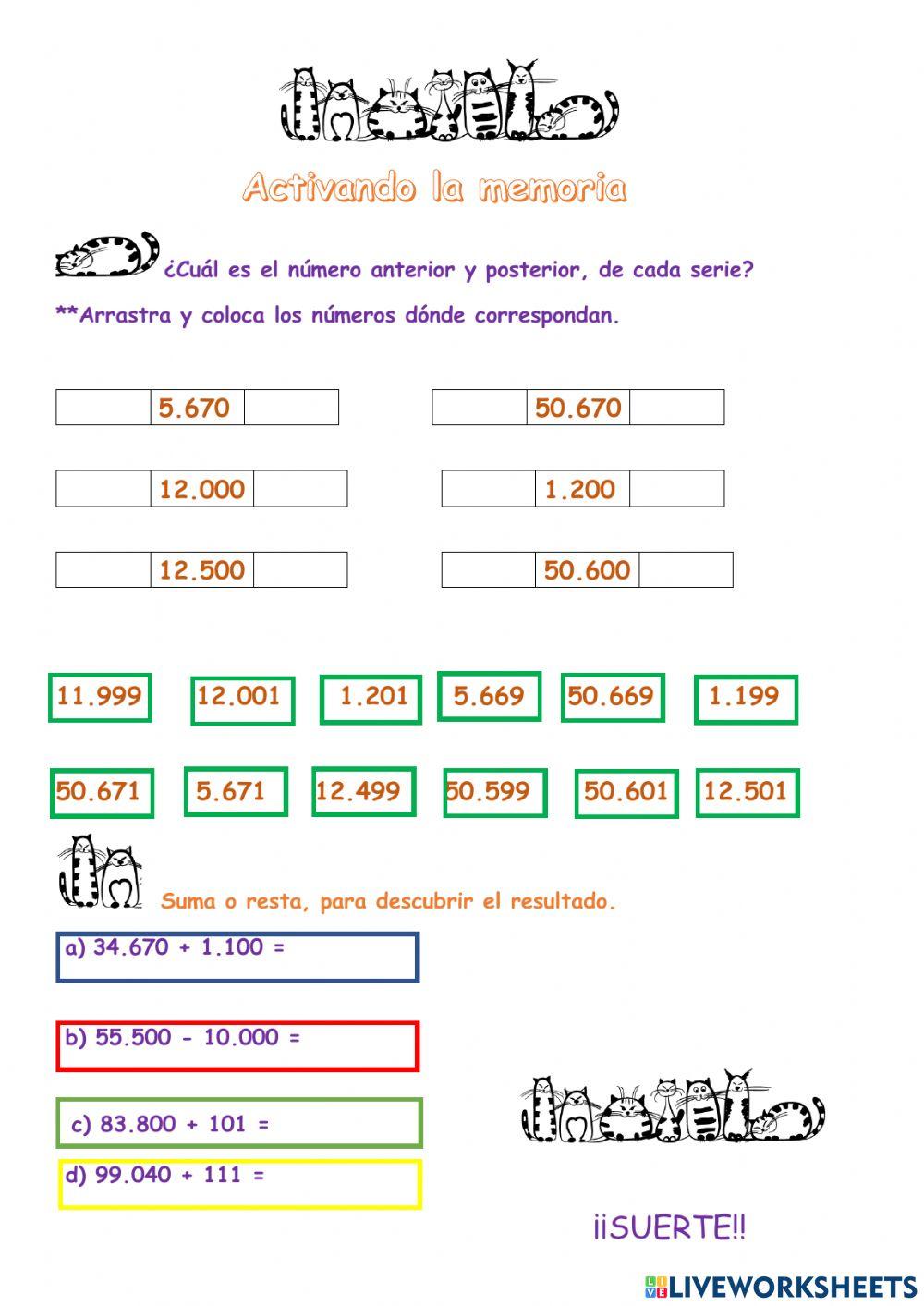 Cálculos rápidos -Anterior y posterior