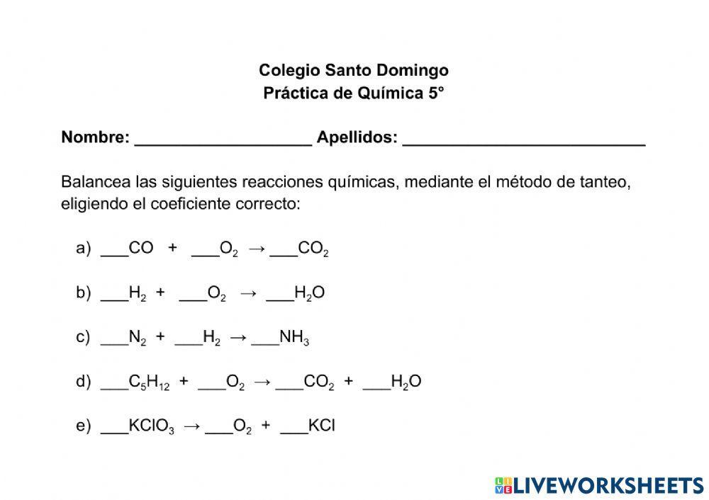 Balanceo de ecuaciones químicas por tanteo