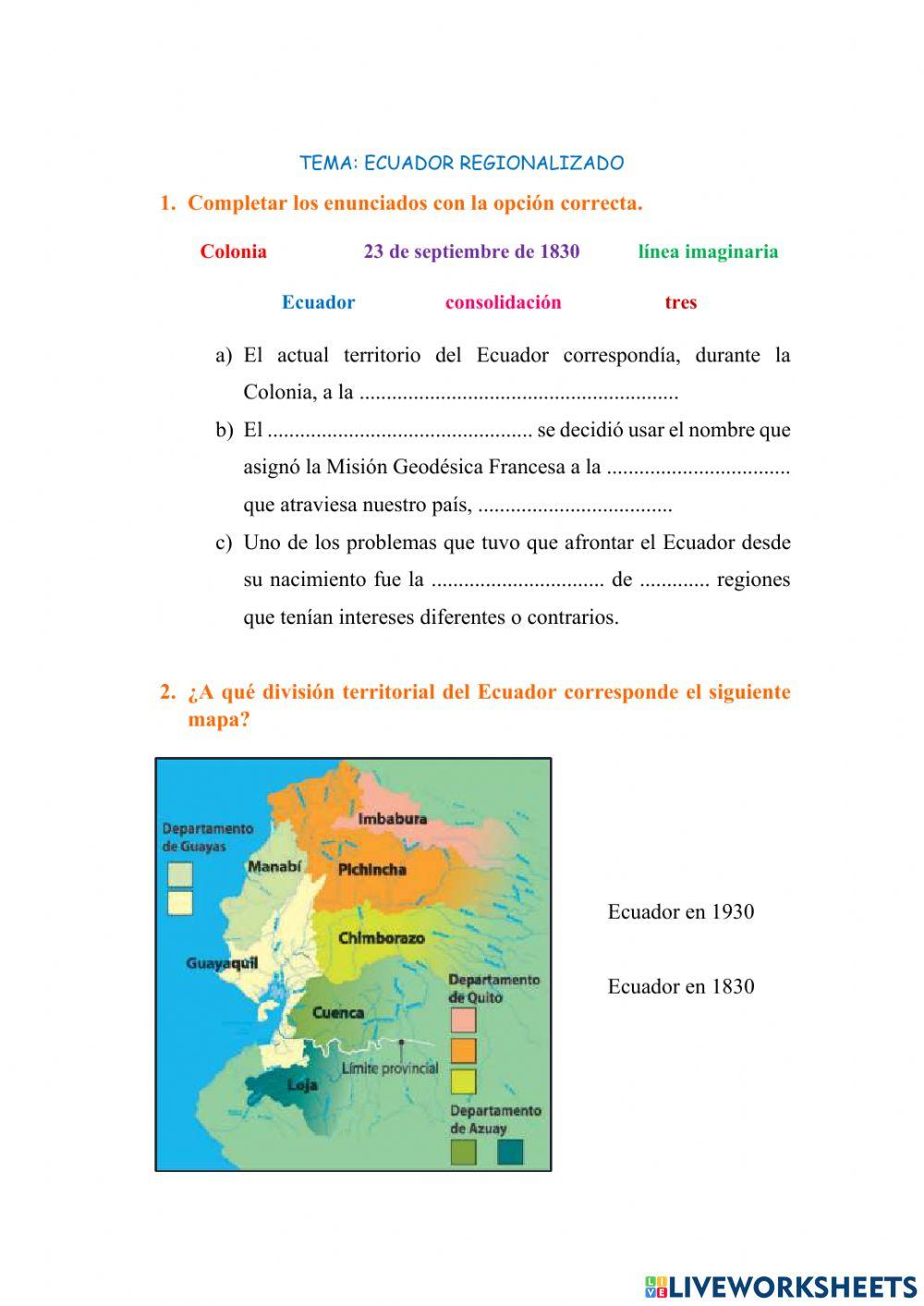 Division del ecuador 1830