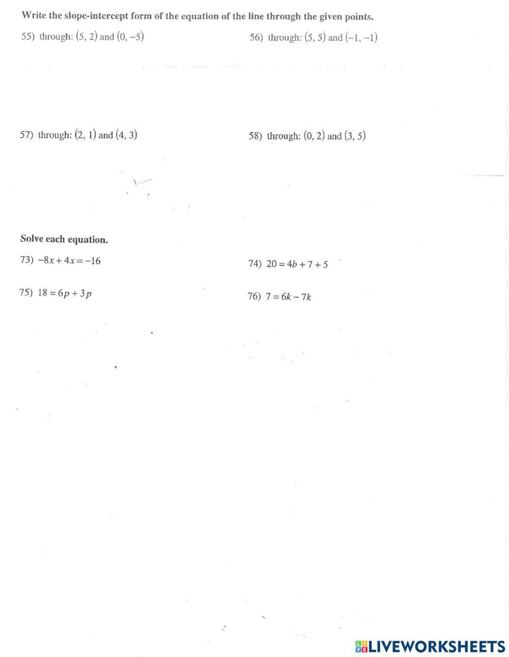 Linear Equations and Slope Quiz Review