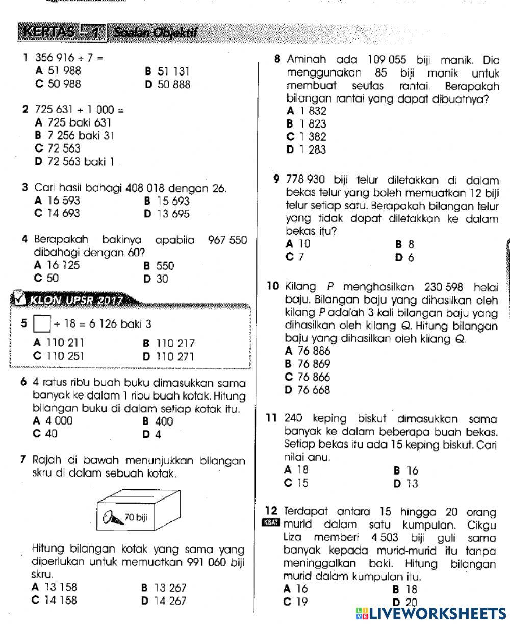 Penyelesaian Masalah Bahagi Tahun 5