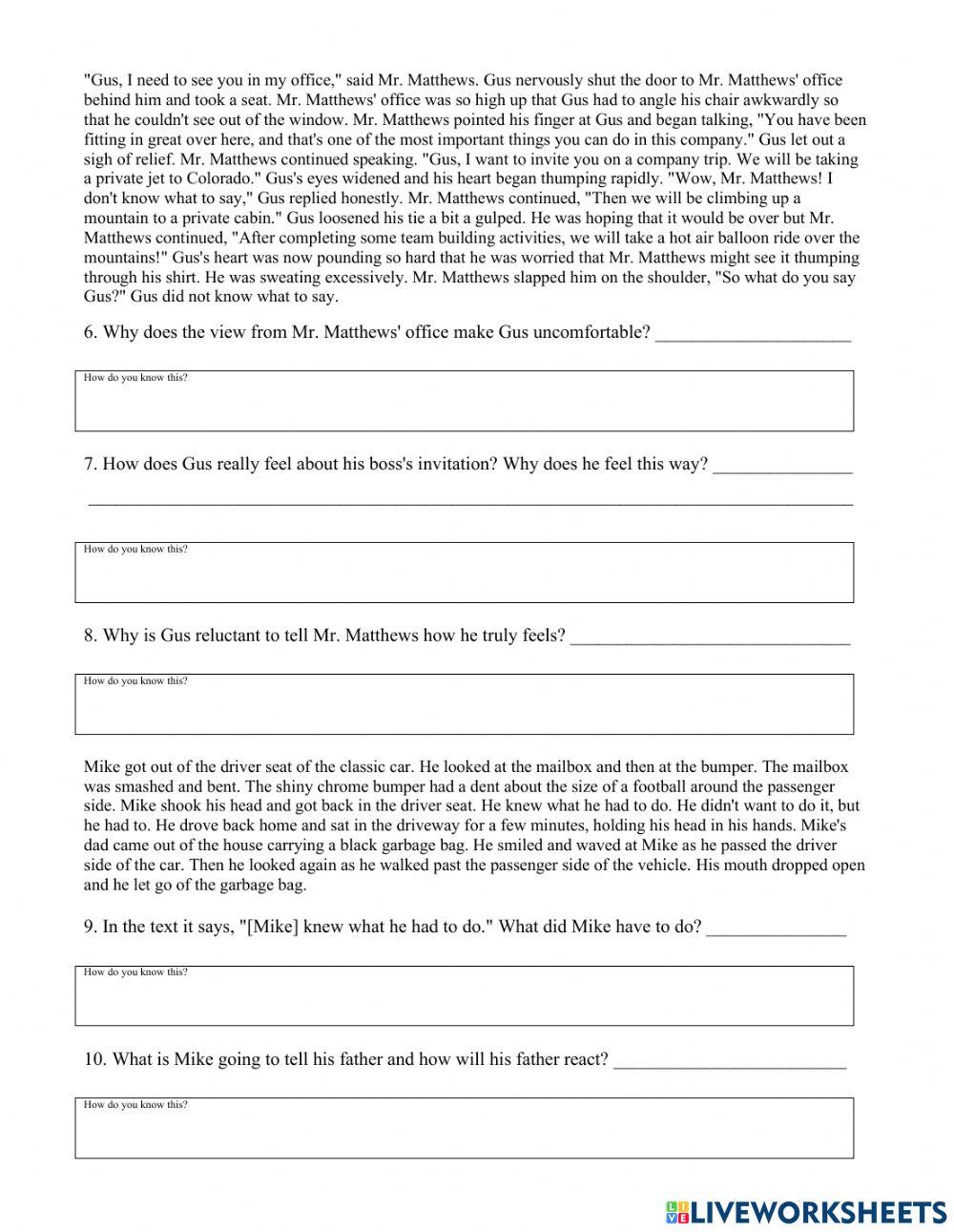 Inferences Worksheet 4 online exercise for Live Worksheets