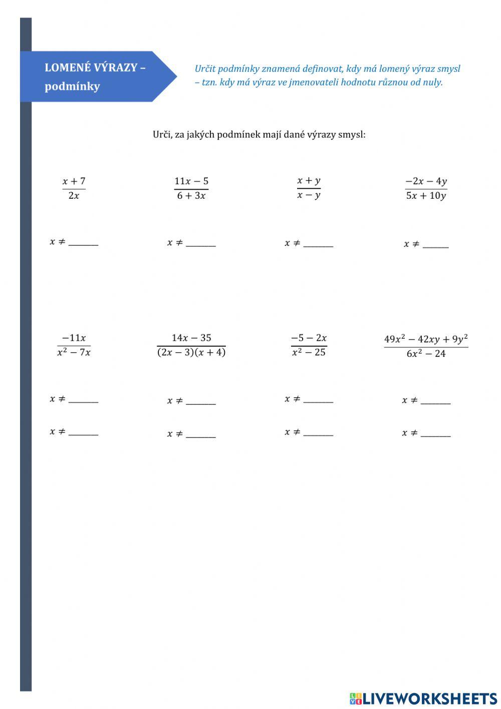 LOMENÉ VÝRAZY - podmínky