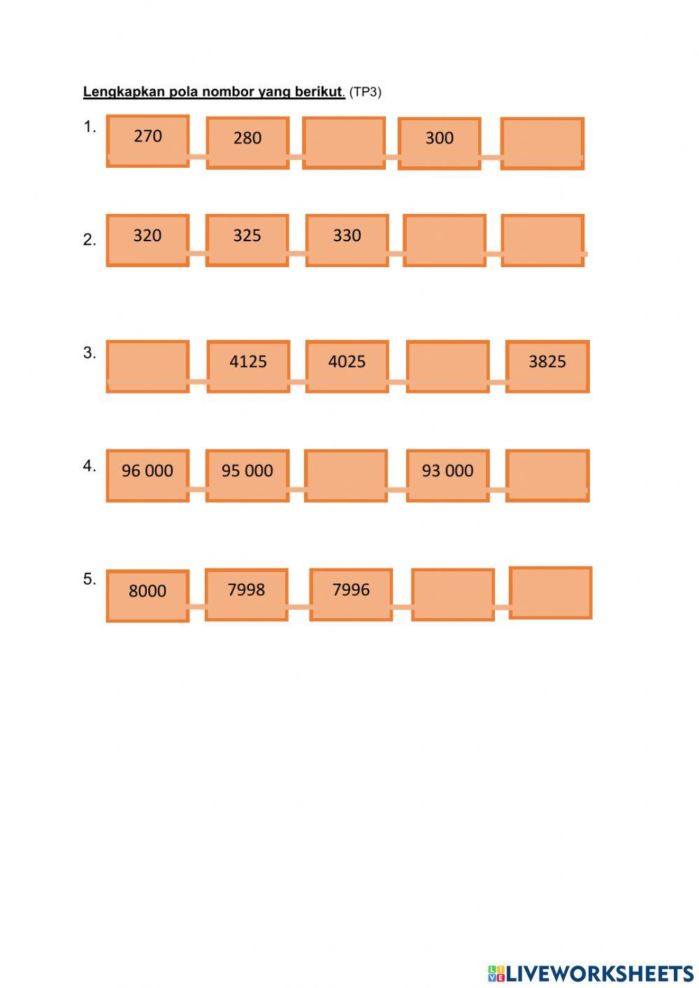 Lembaran kerja pola nombor tahun 4