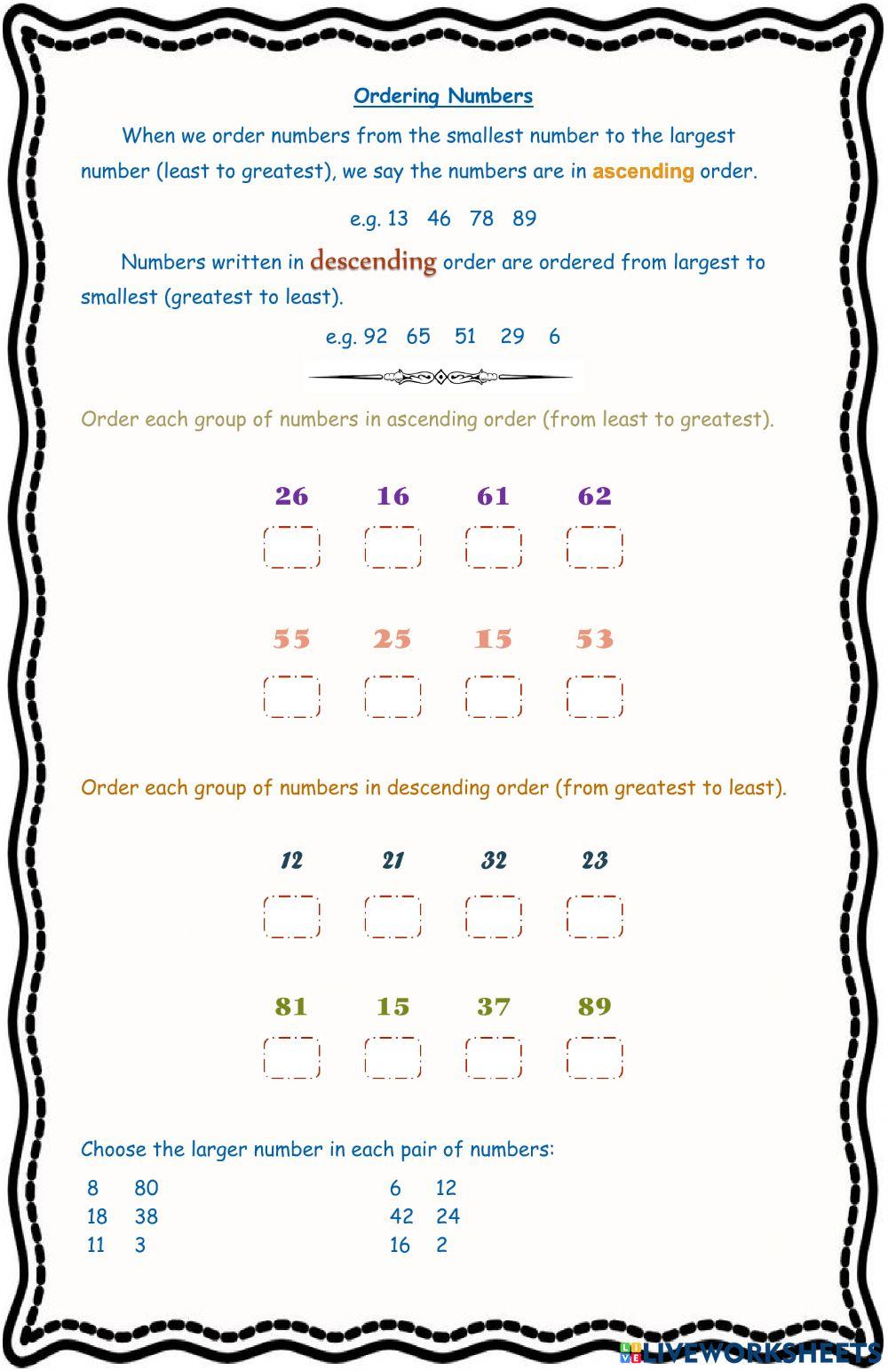 How to order numbers in sheets