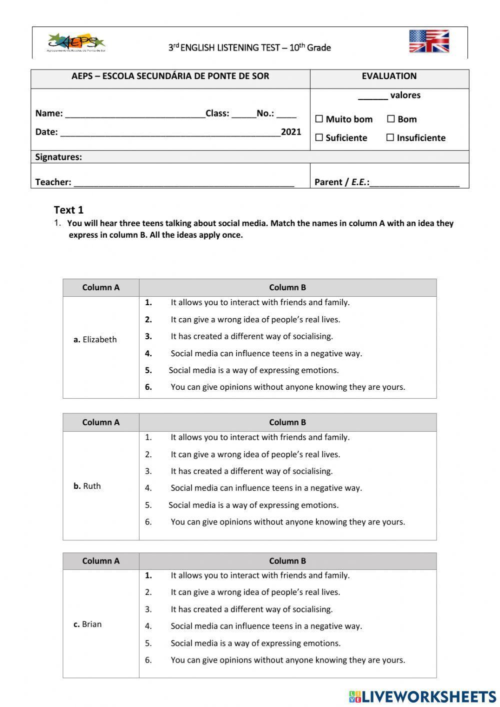 Listening Test: Social Media