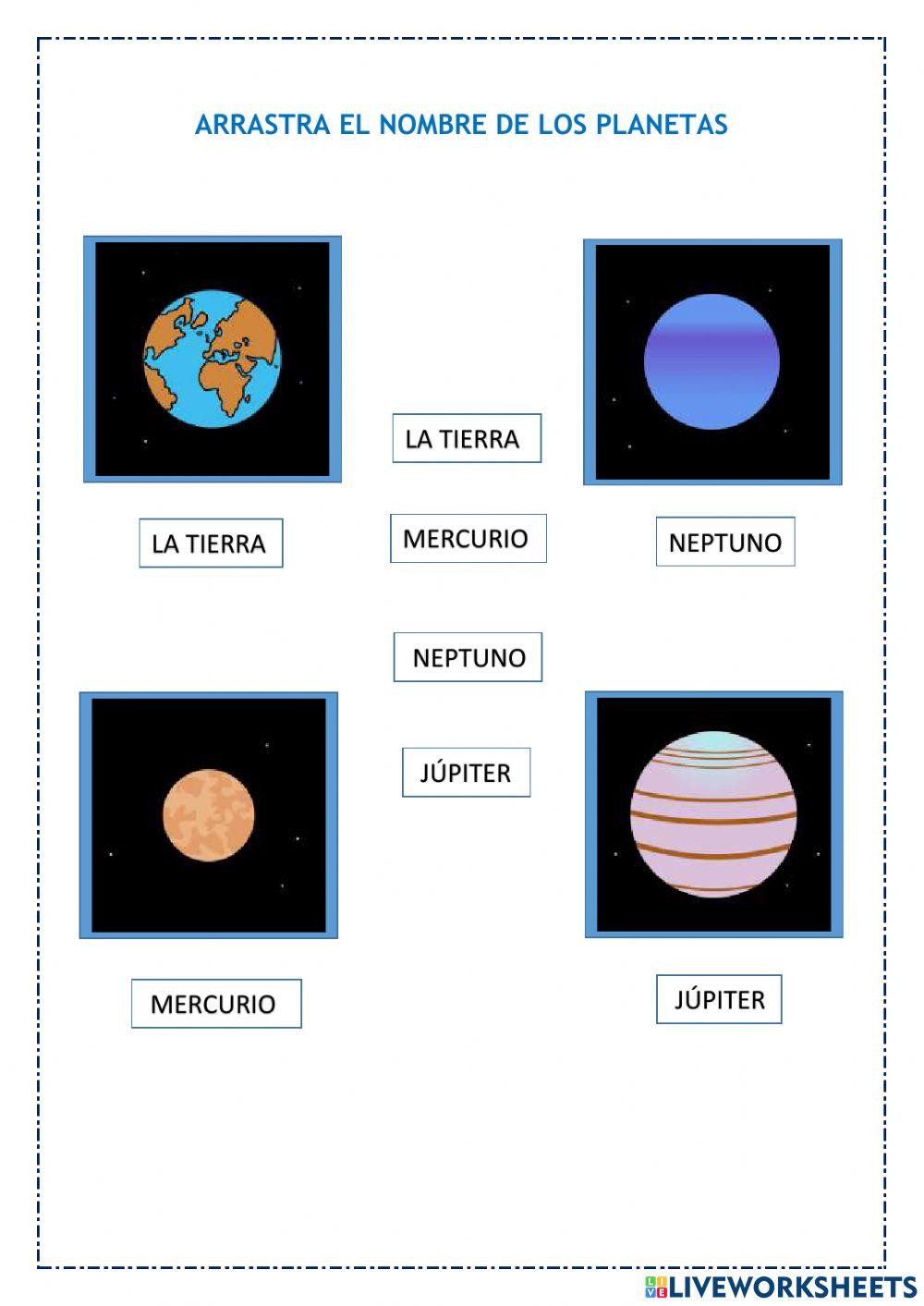 Arrastra el nombre de los planetas 2