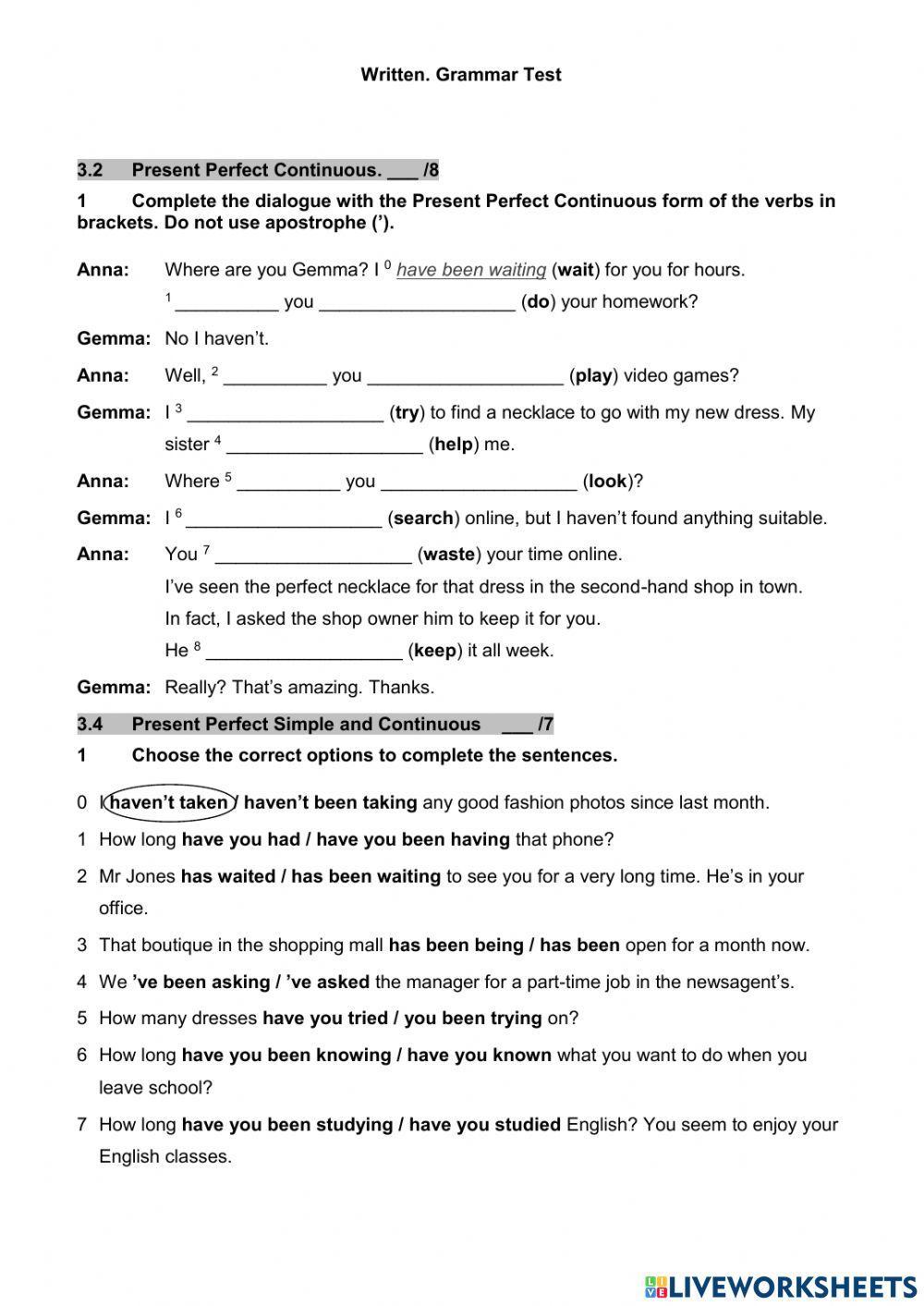 Written. Grammar Test