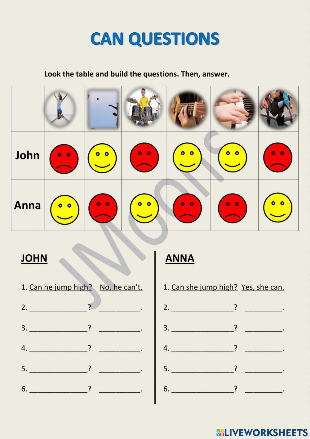Can questions + answers worksheet Live Worksheets