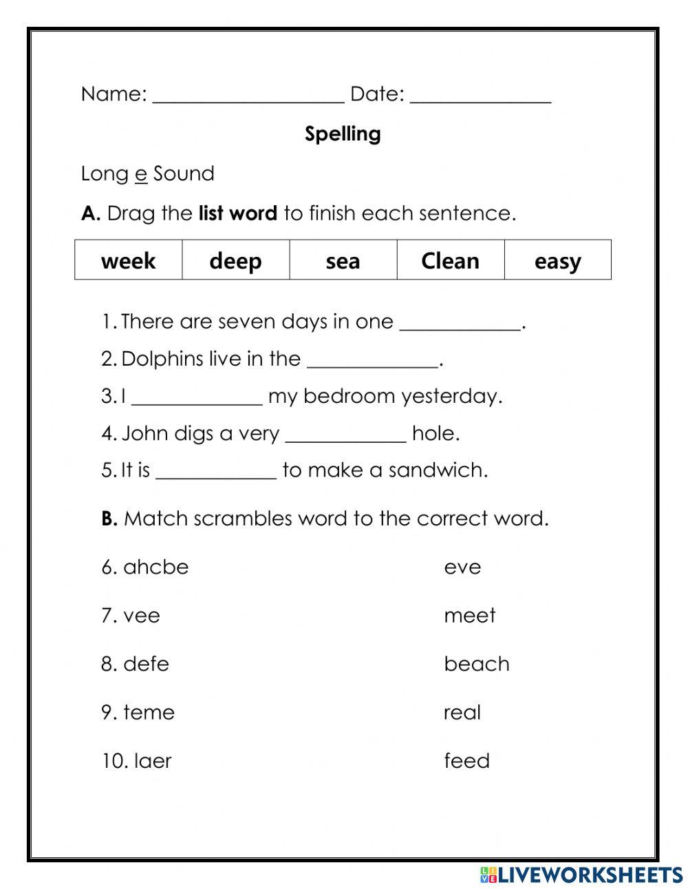 Long e vowel sound