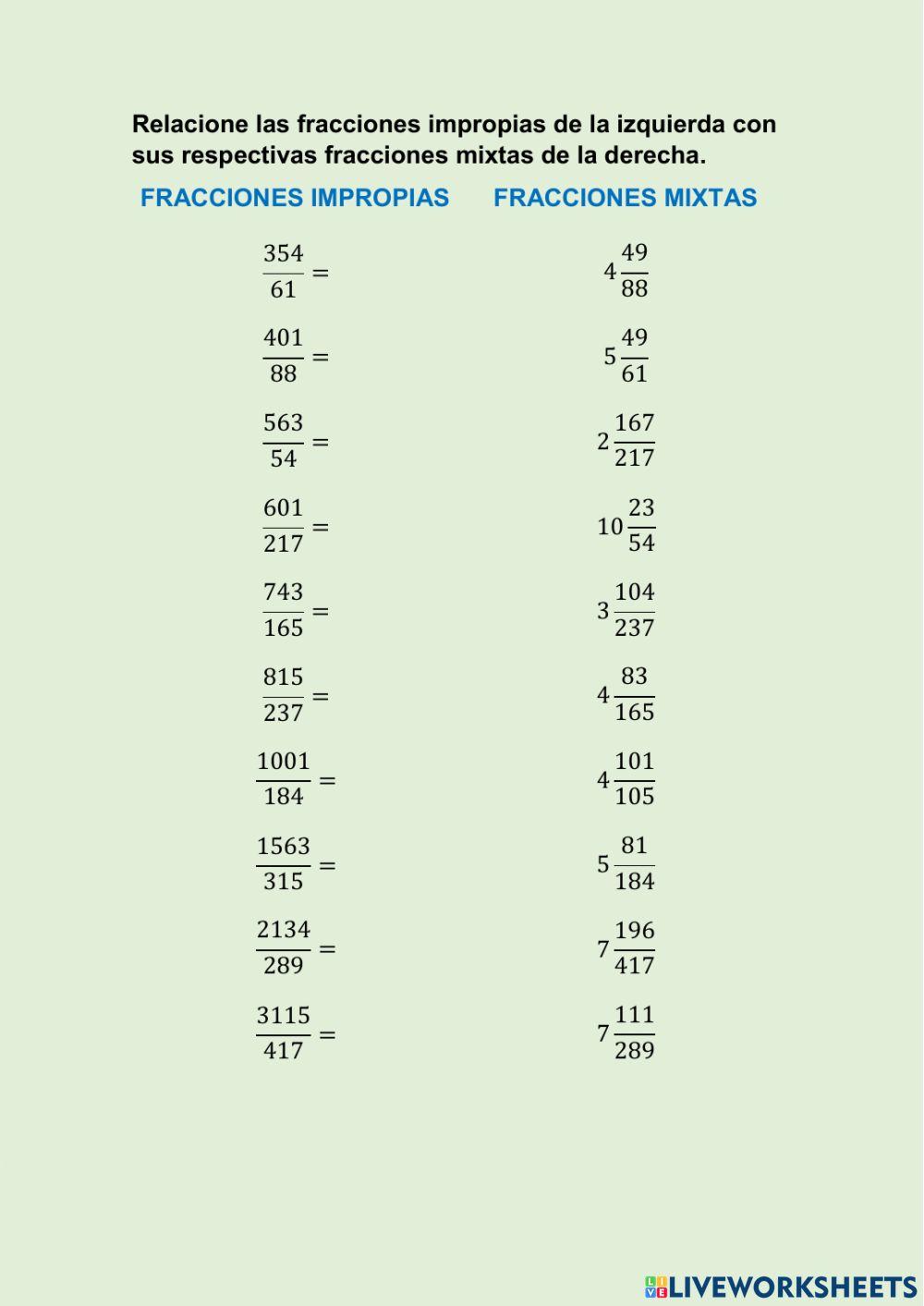 Fracciones impropias