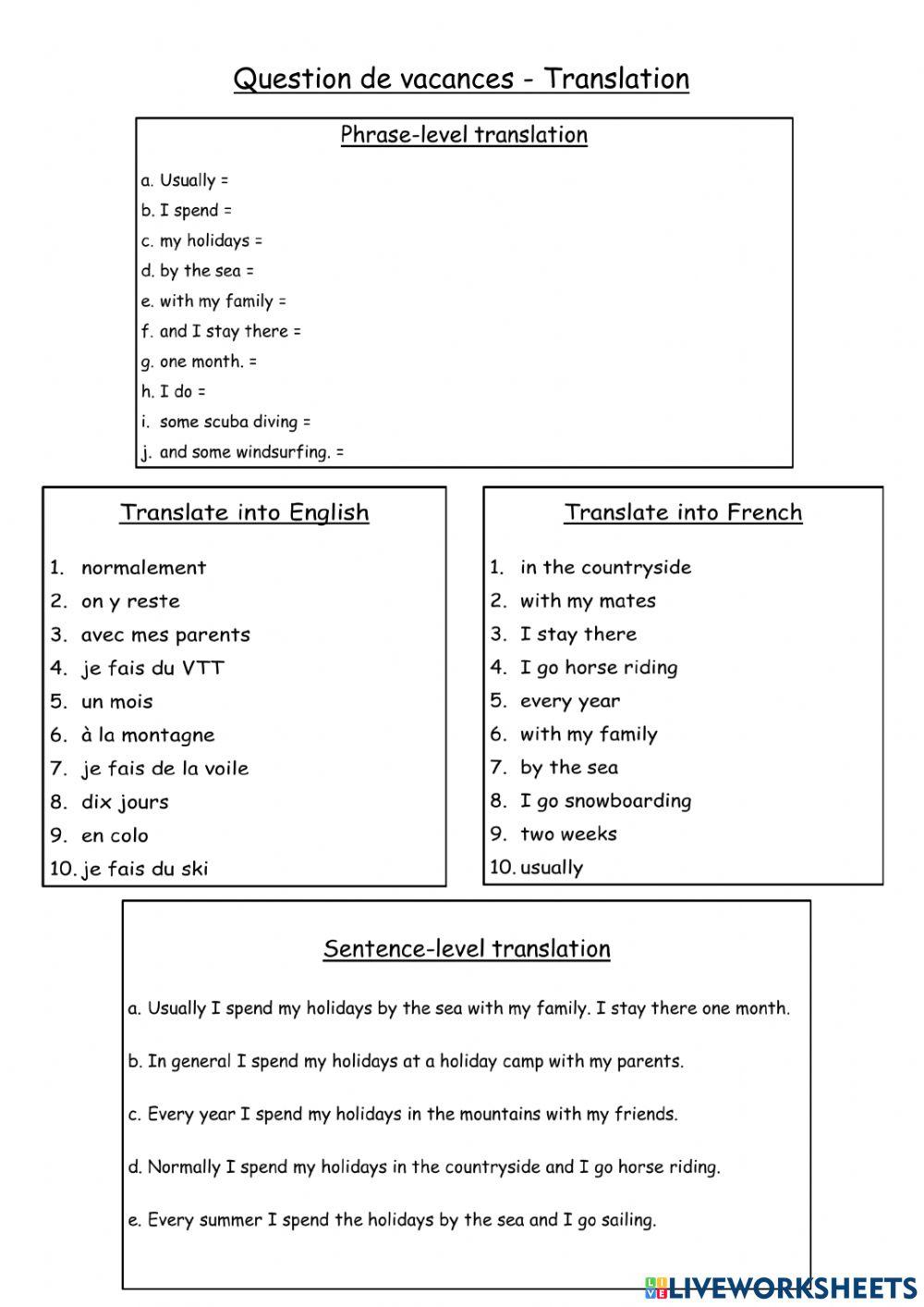 TRA question de vacances