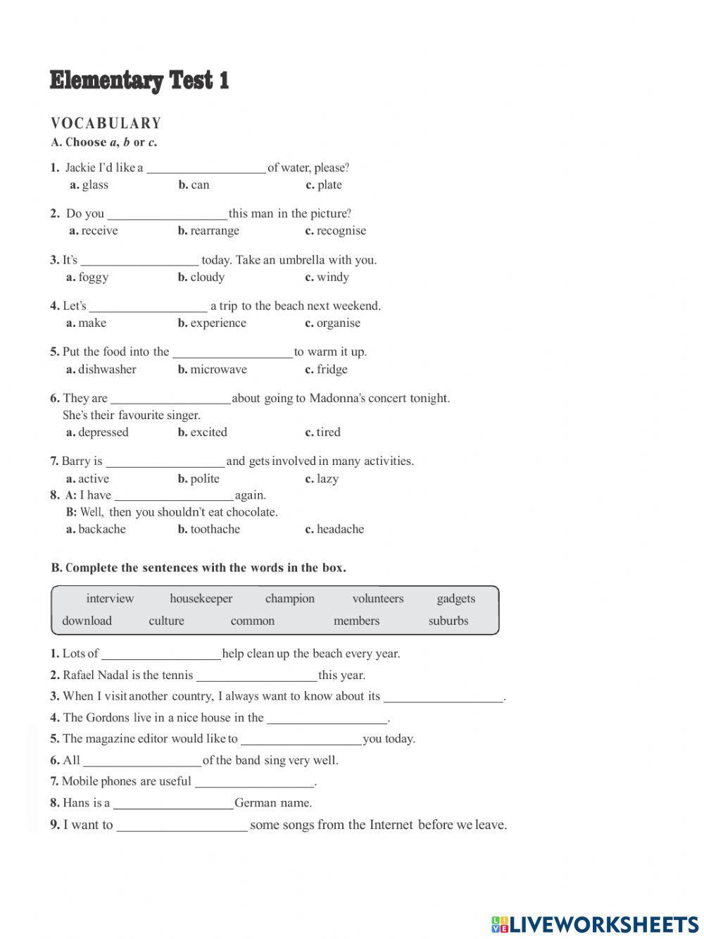 Elementary Test A1