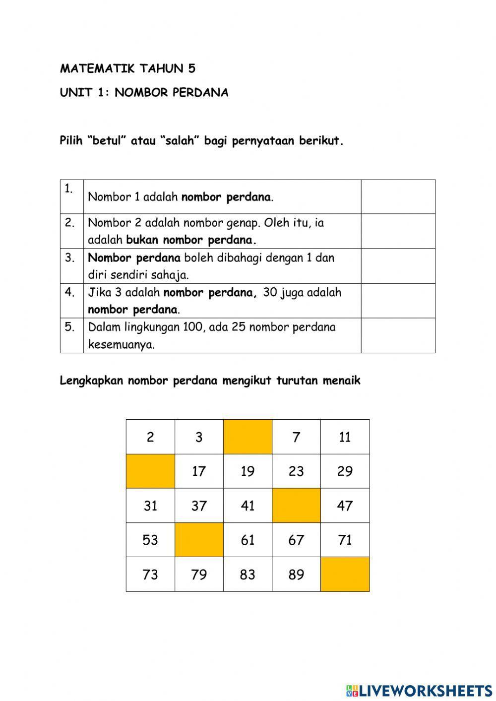 Matematik Tahun 5 (Nombor Perdana)