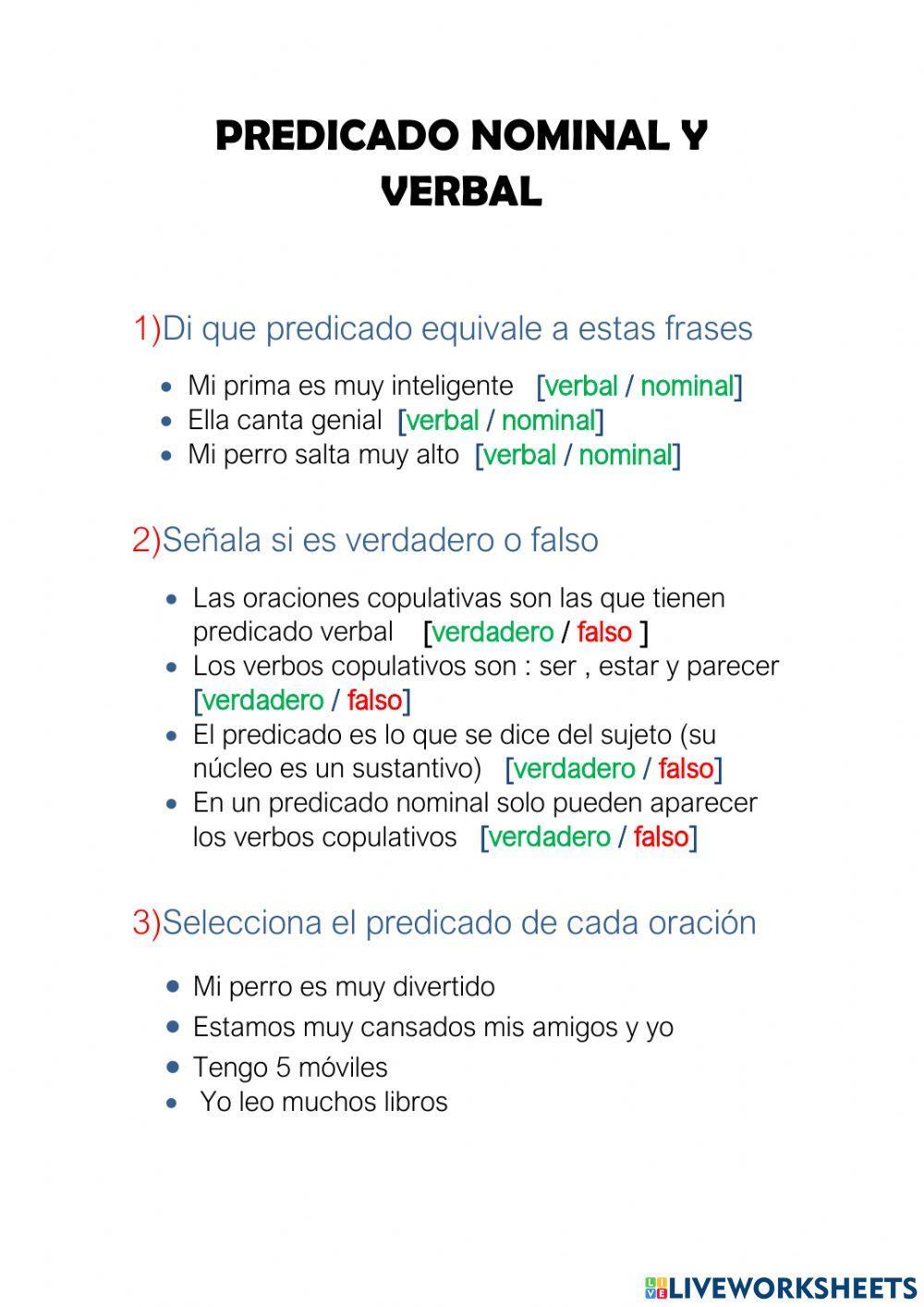 Predicado nominal y verbal