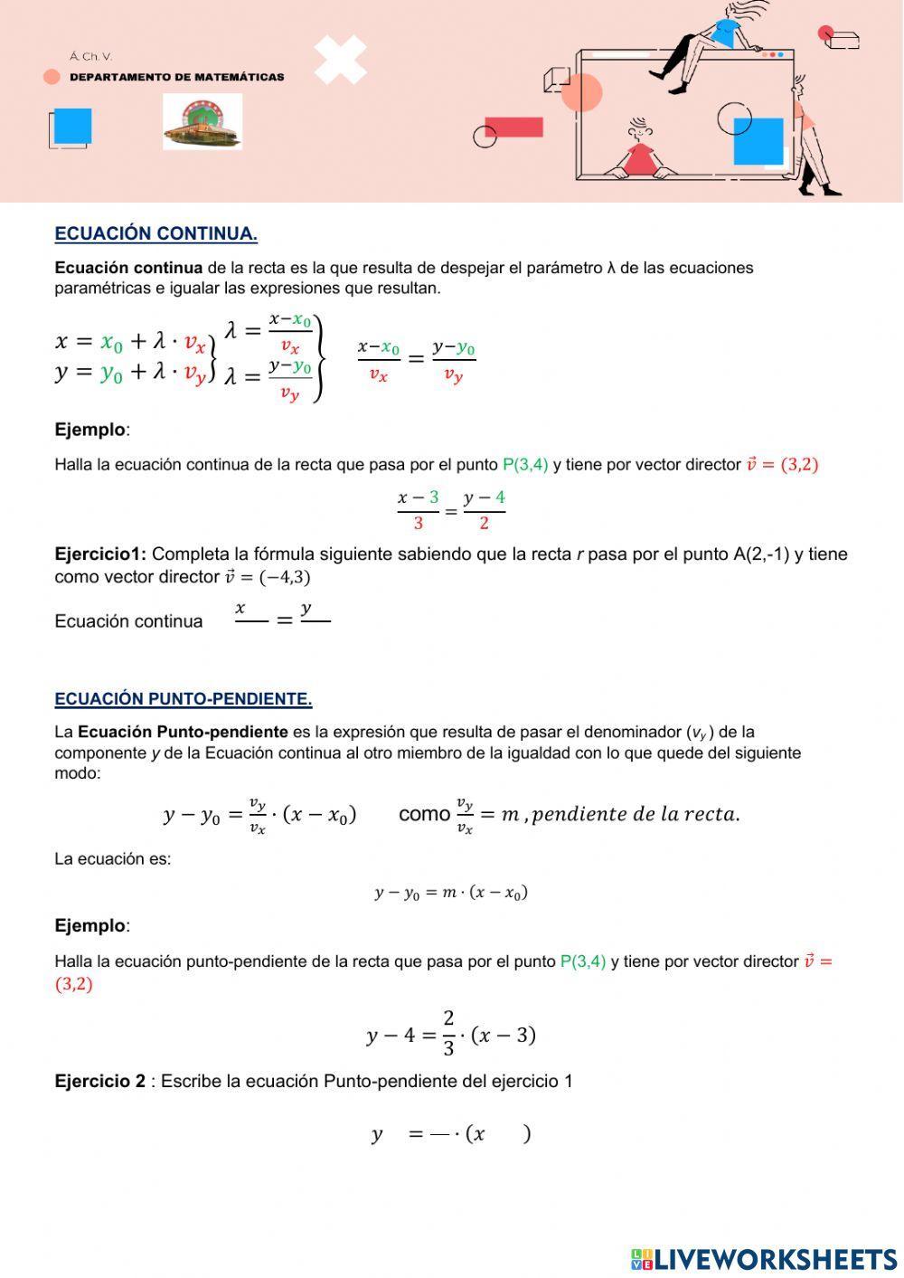 Ecuaciones de la recta continua y punto-pendiente