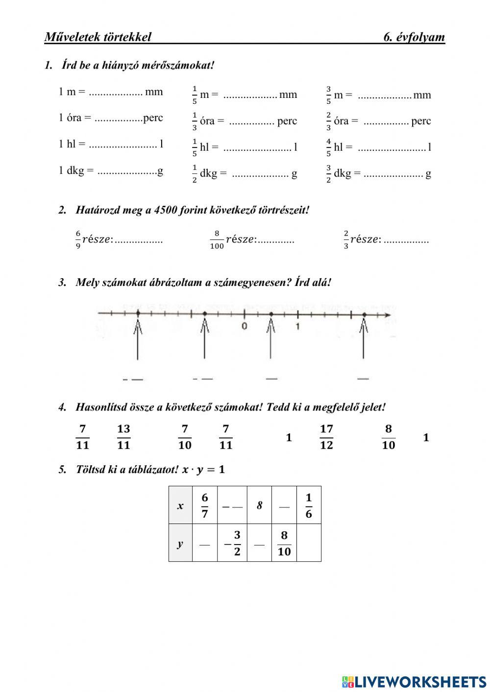 Műveletek törtekkel