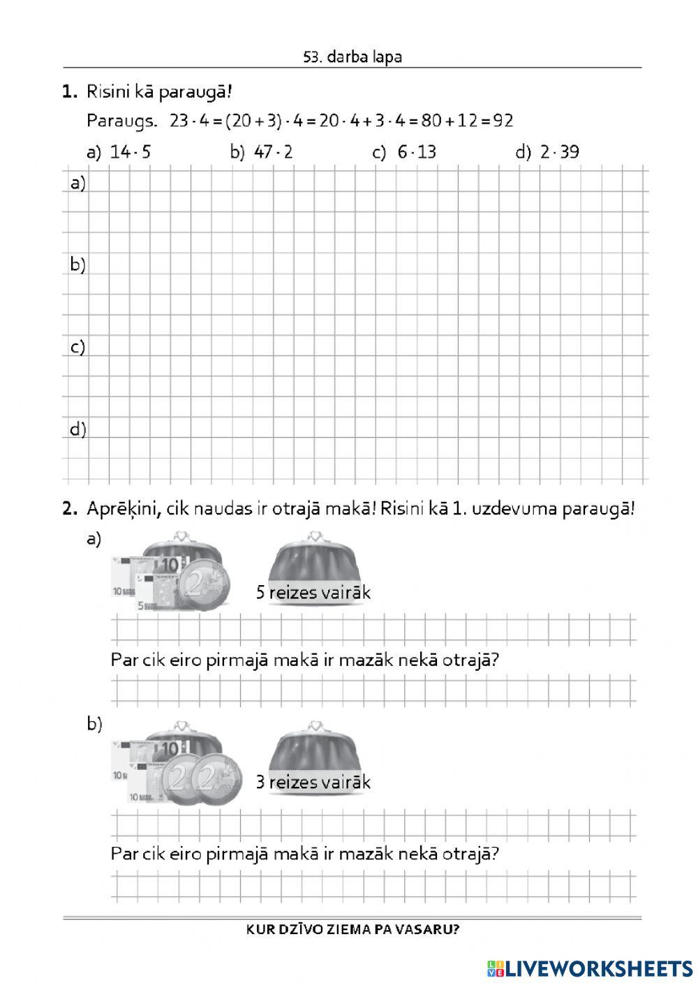 Divciparu skaitļa reizināšana ar viencipara skaitli