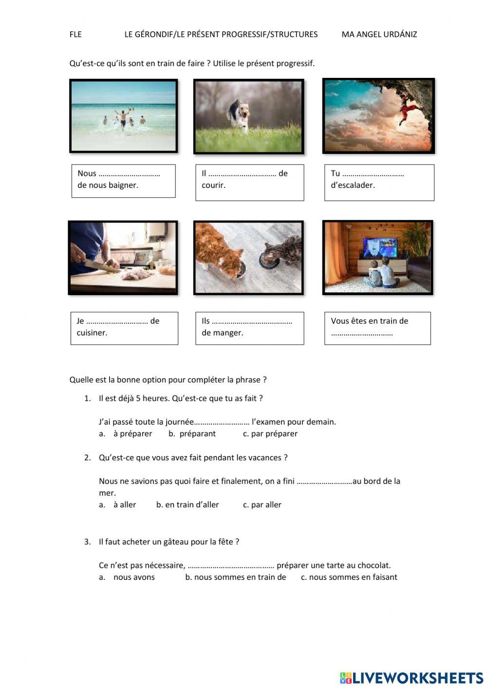 Gérondif, présent progressif, structures