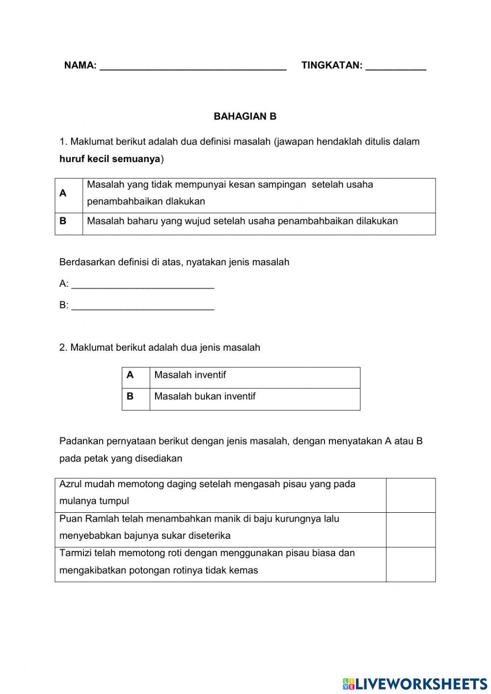 PENYELESAIAN MASALAH INVENTIF (Bahagian B)