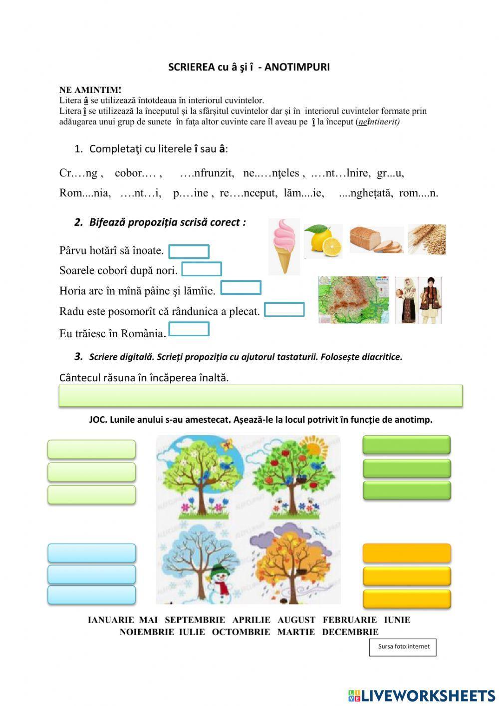 Scrierea cu â și î