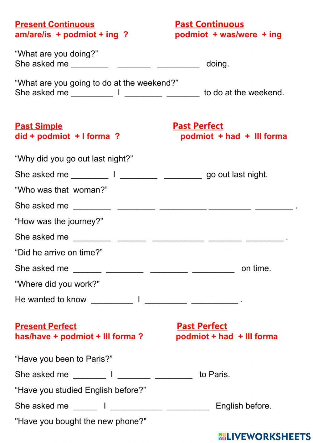 Mowa zależna pytania