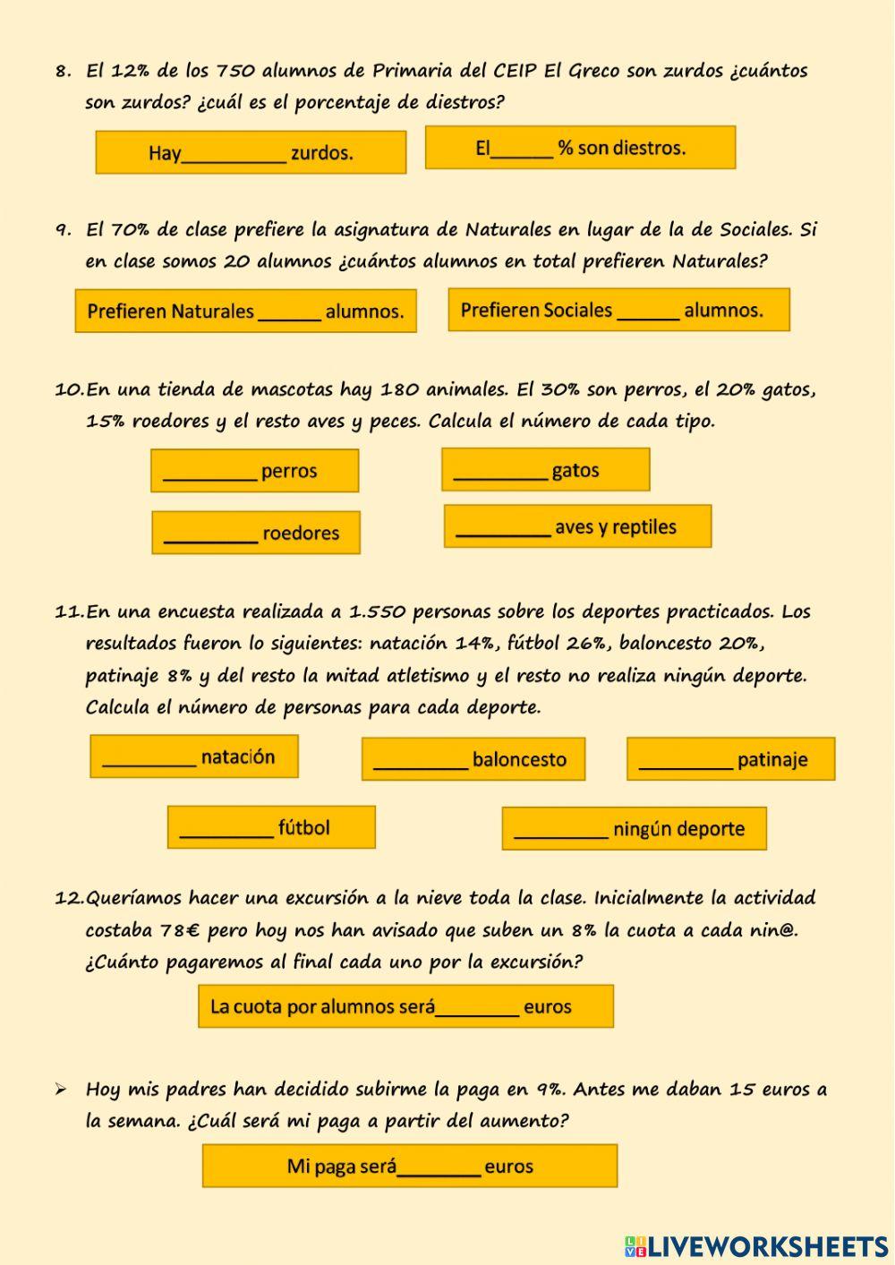 Fracción de un número y porcentajes