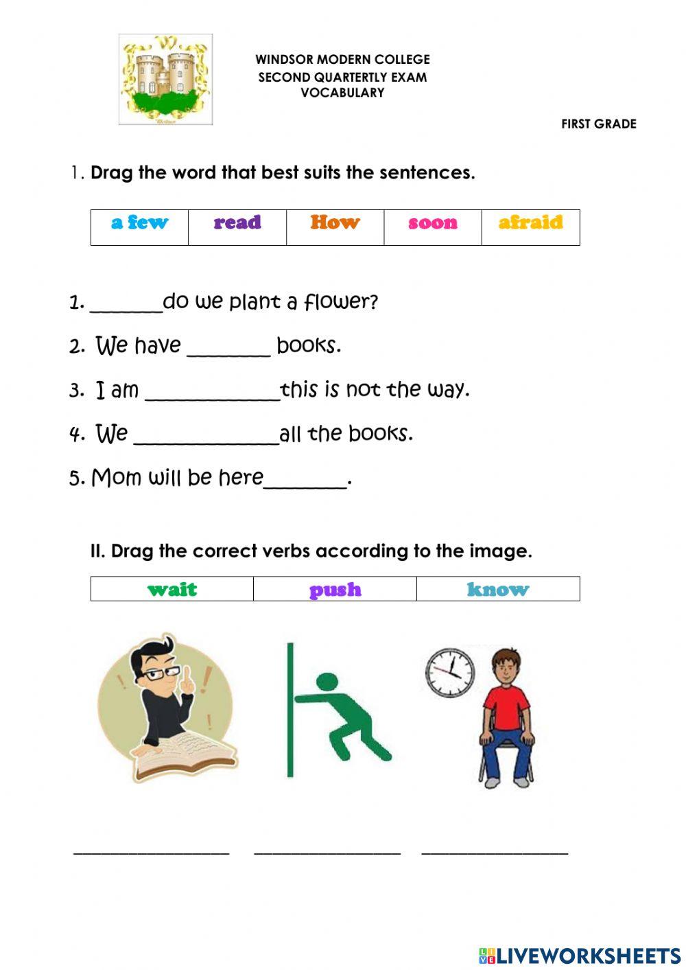 Vocabulary 1st grade worksheet | Live Worksheets