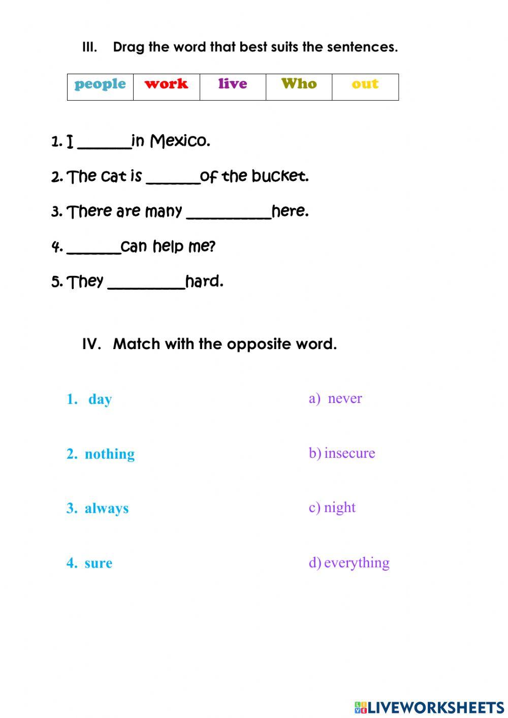 Vocabulary 1st grade worksheet | Live Worksheets