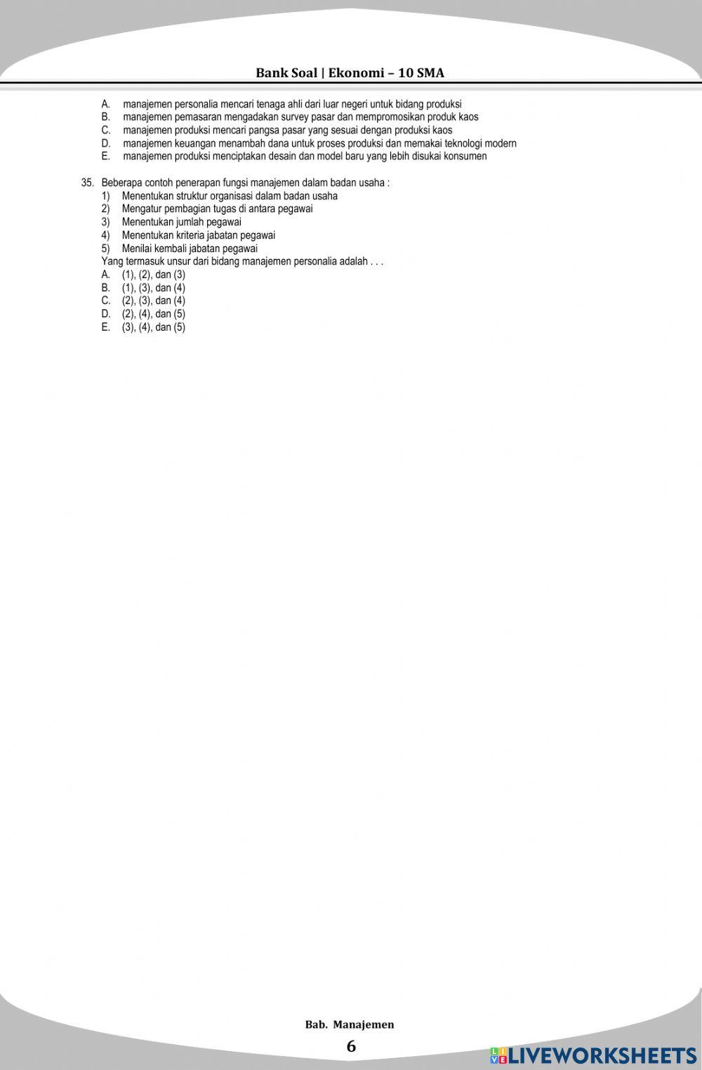 Latihan Soal Manajemen