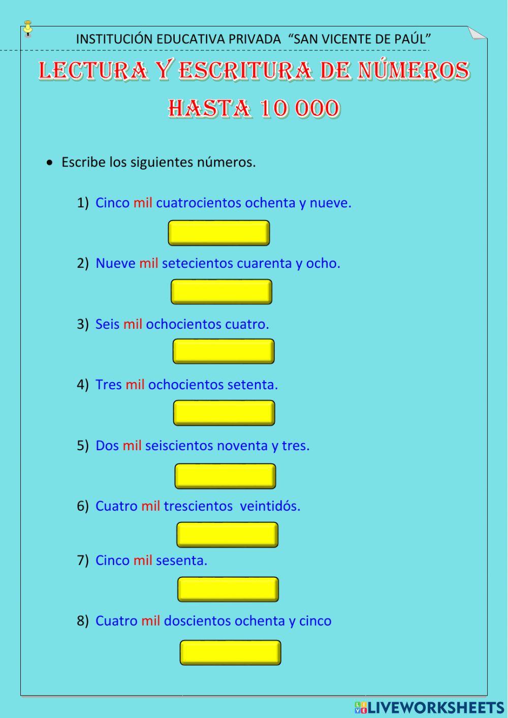 Lectura y escritura de números