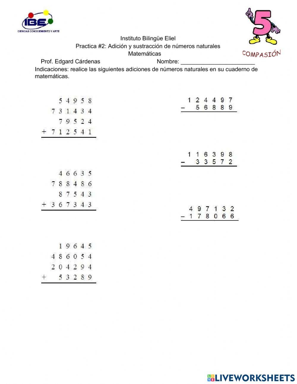 Práctica 2: Adición y Sustracción de Números Naturales