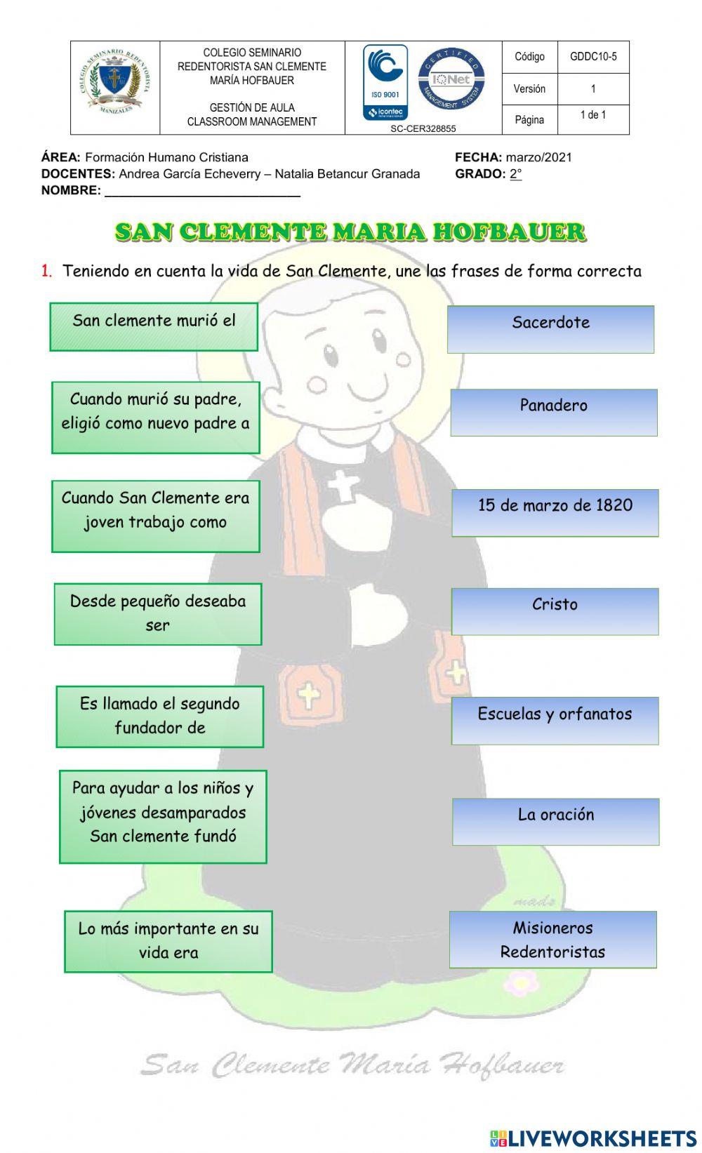 Actividad - San Clemente Maria Hofbauer