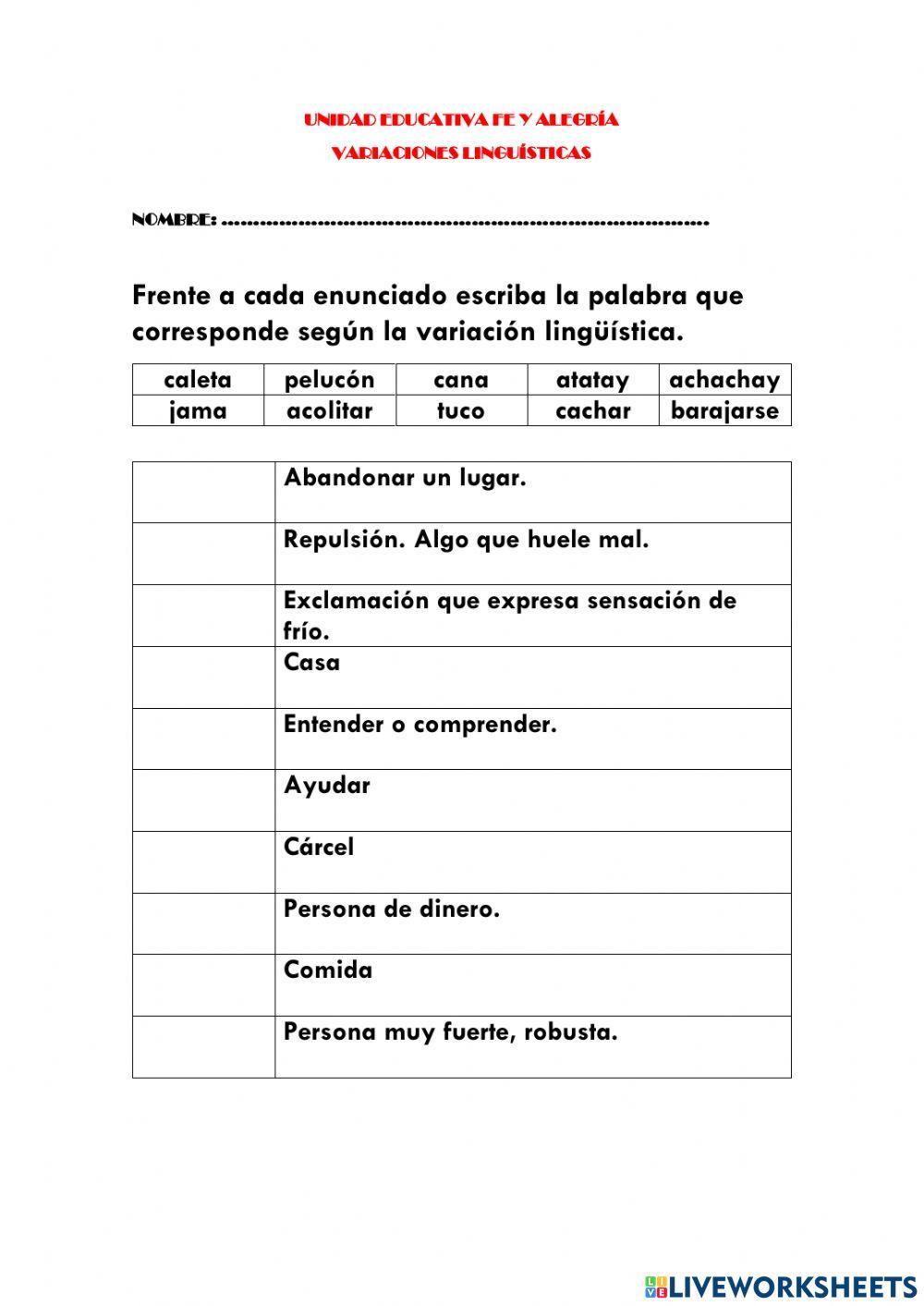 Variaciones linguísticas