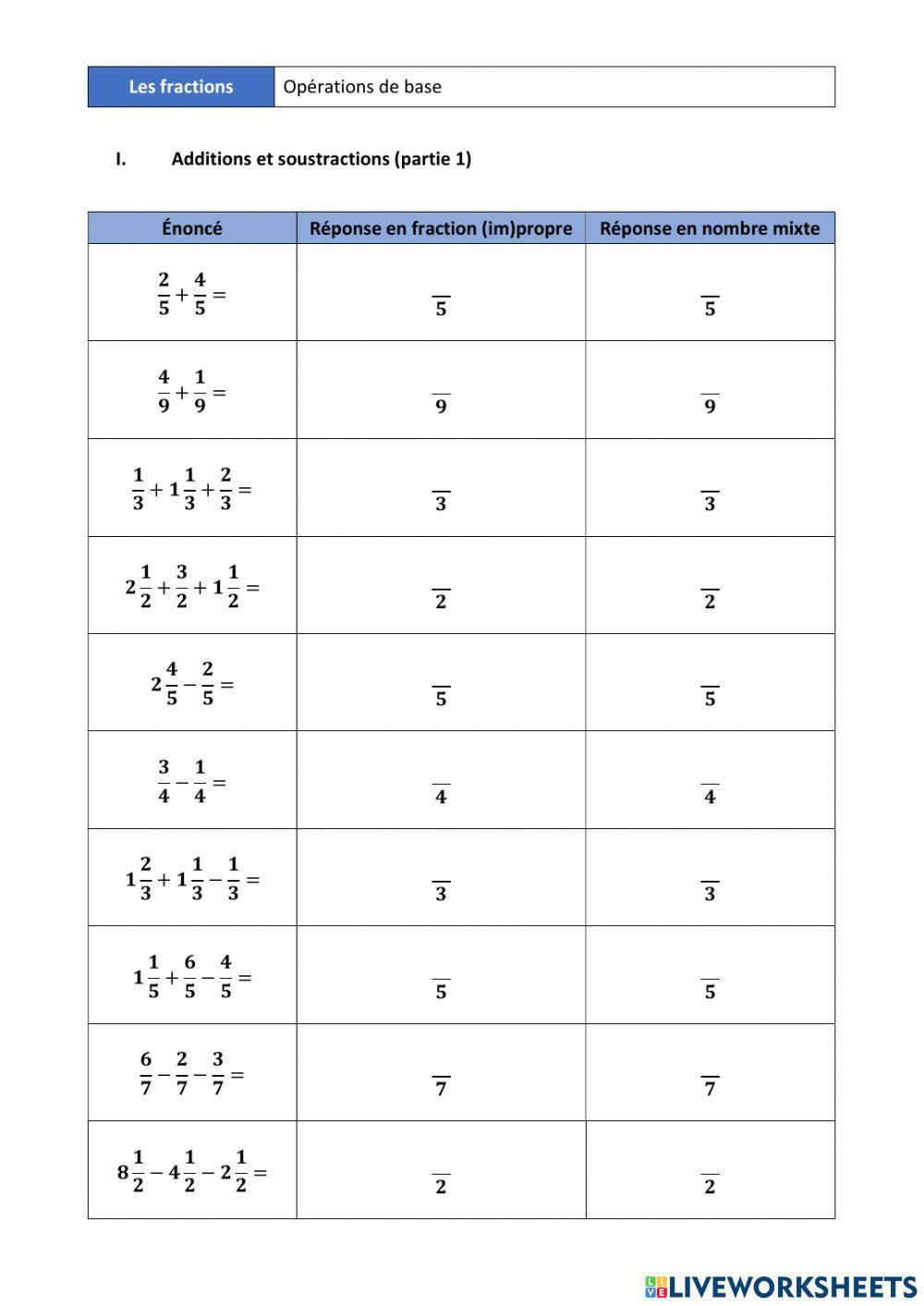Fractions - additions (partie 1)