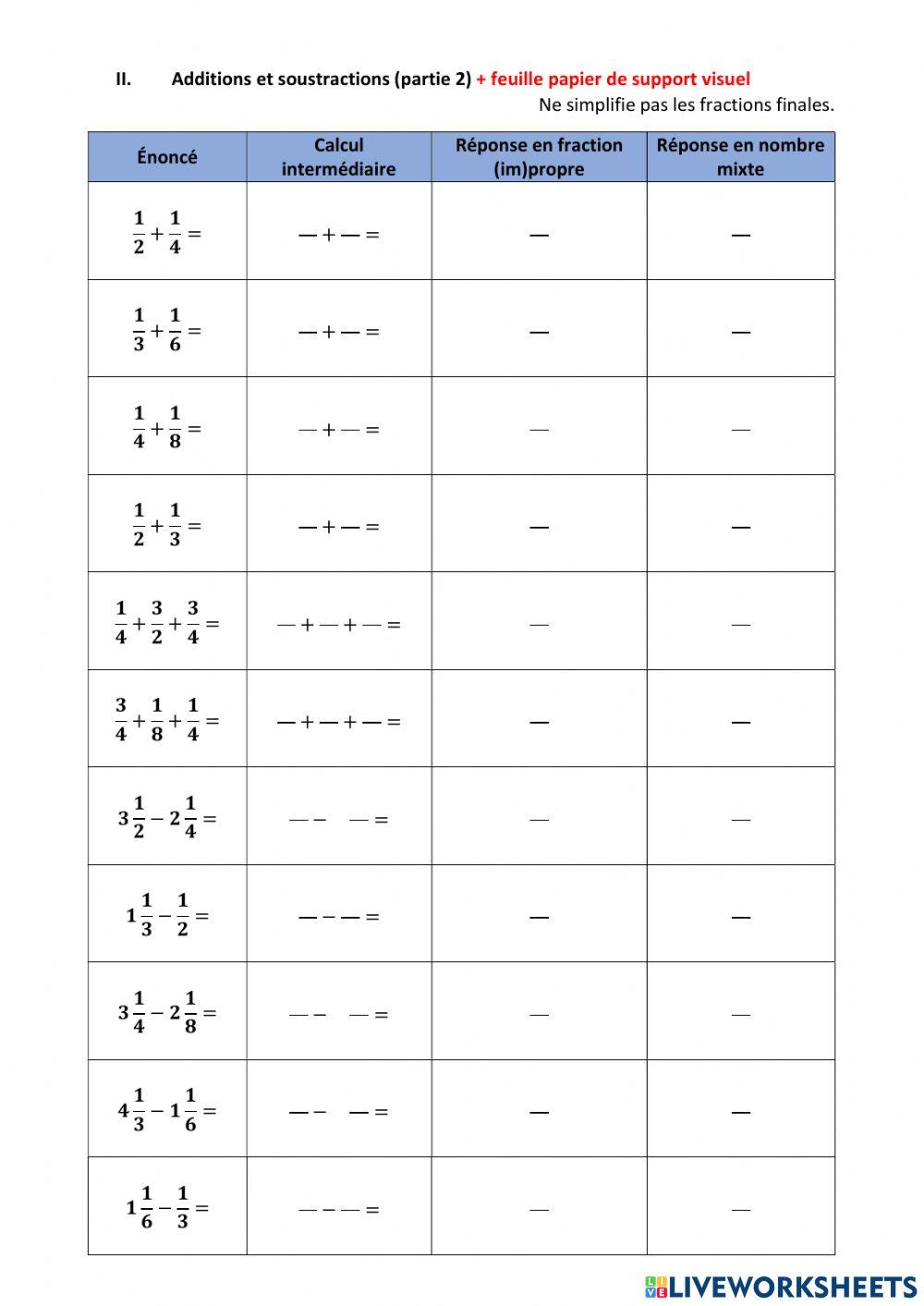 Fractions - additions et soustractions (partie 2)