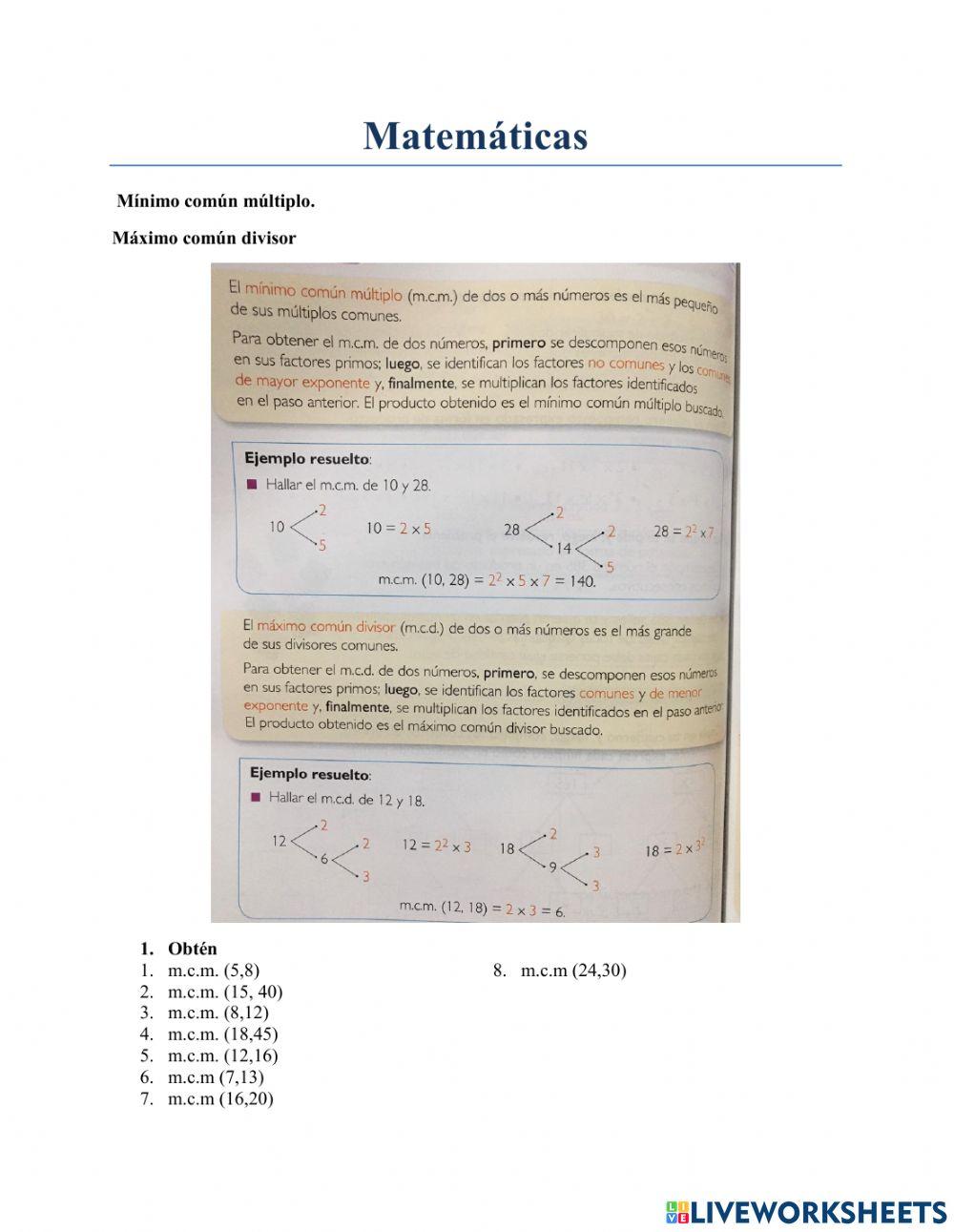 Mínimo común múltiplo. Máximo común divisor