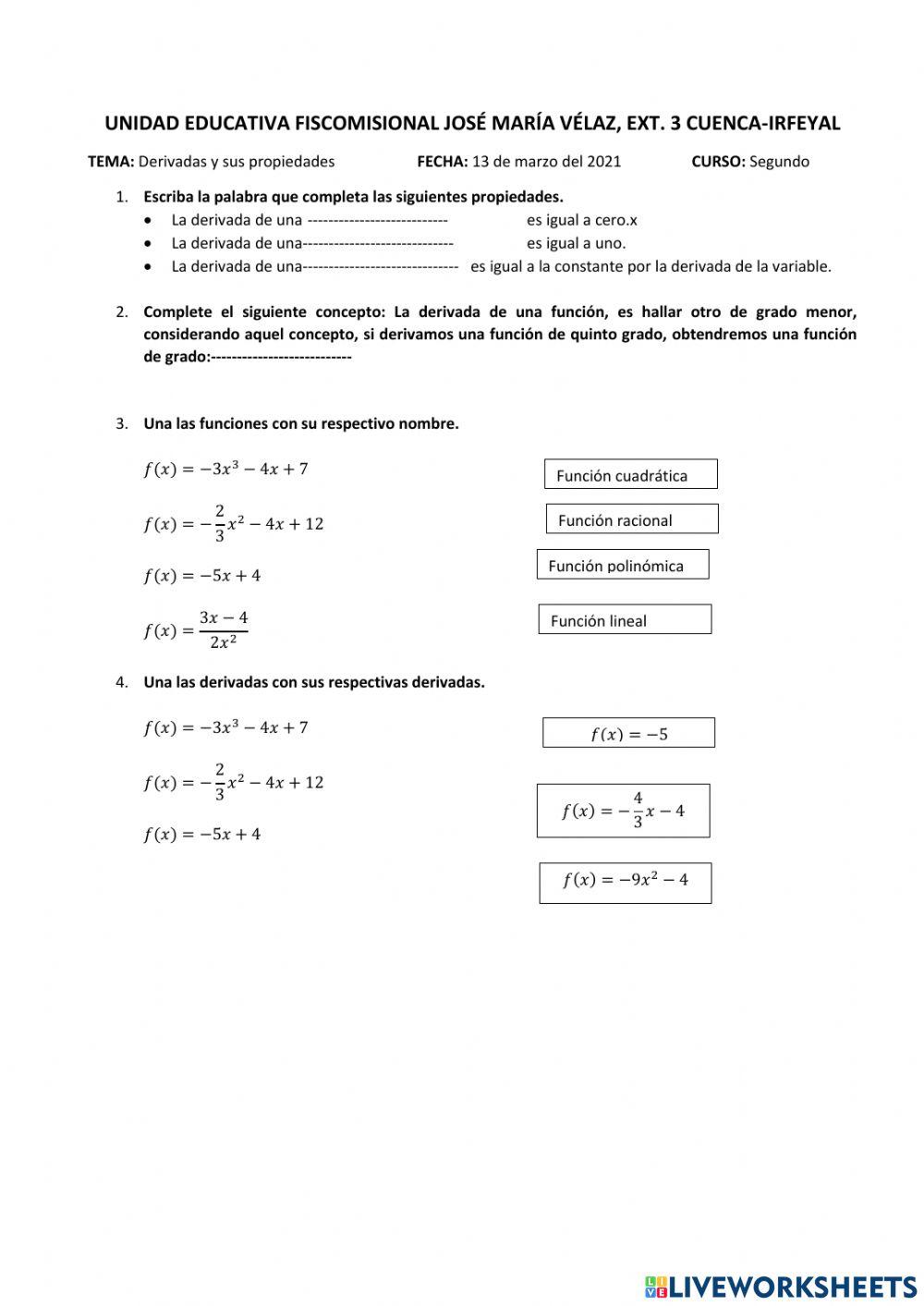 Derivadas propiedades